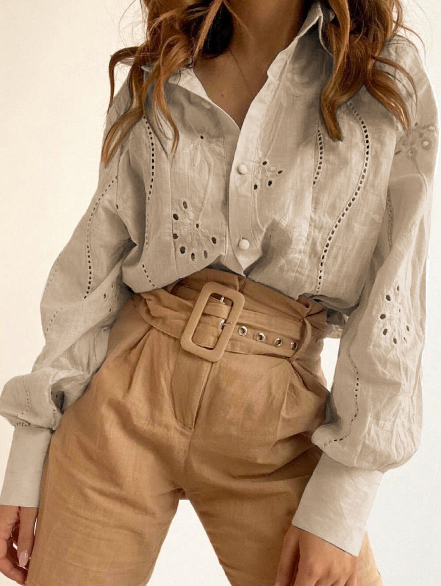 Fashionable openwork long-sleeved cardigan shirt