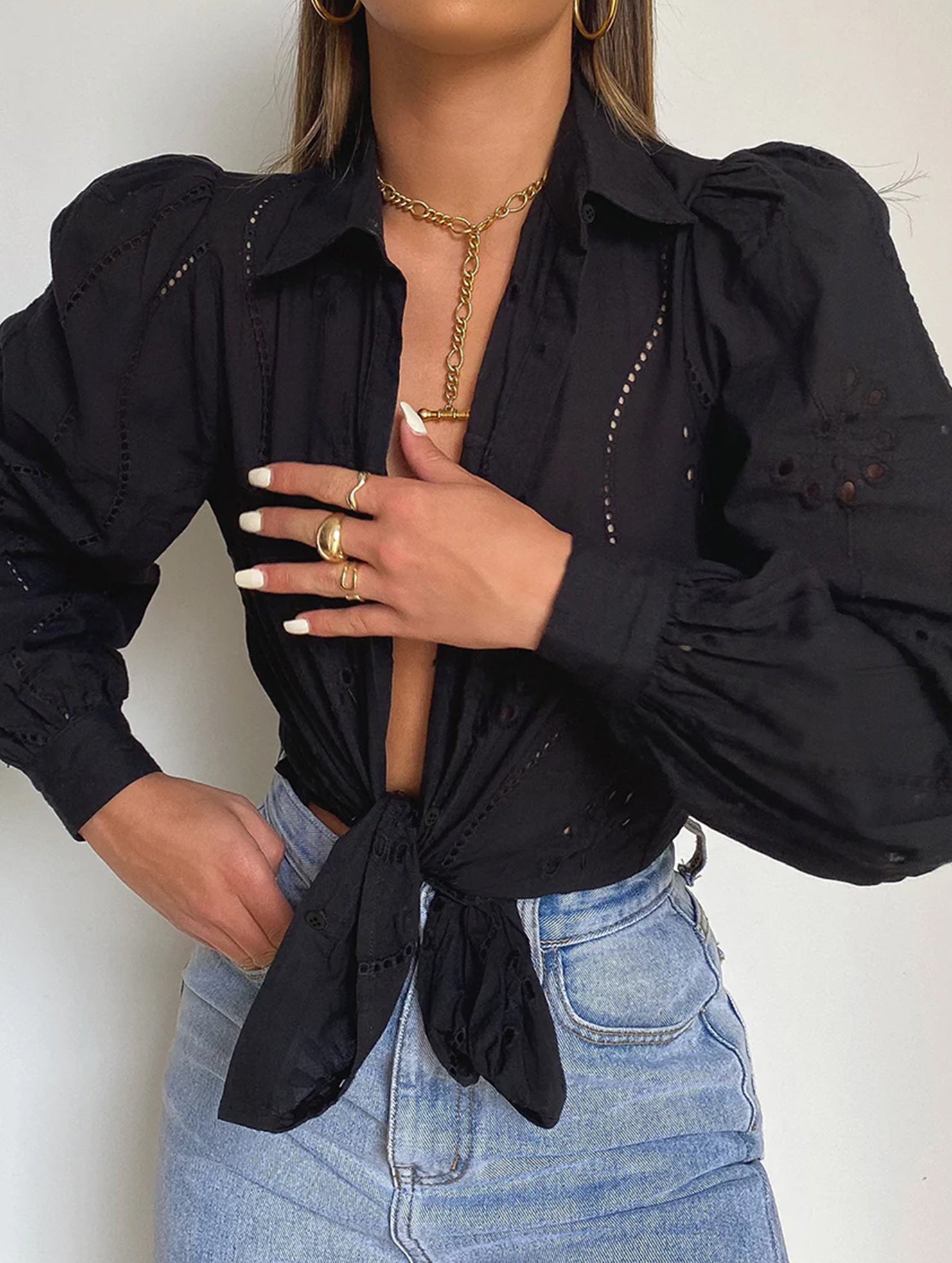 Fashionable openwork long-sleeved cardigan shirt
