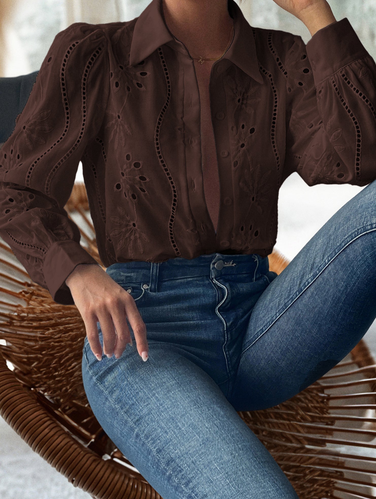 Fashionable openwork long-sleeved cardigan shirt