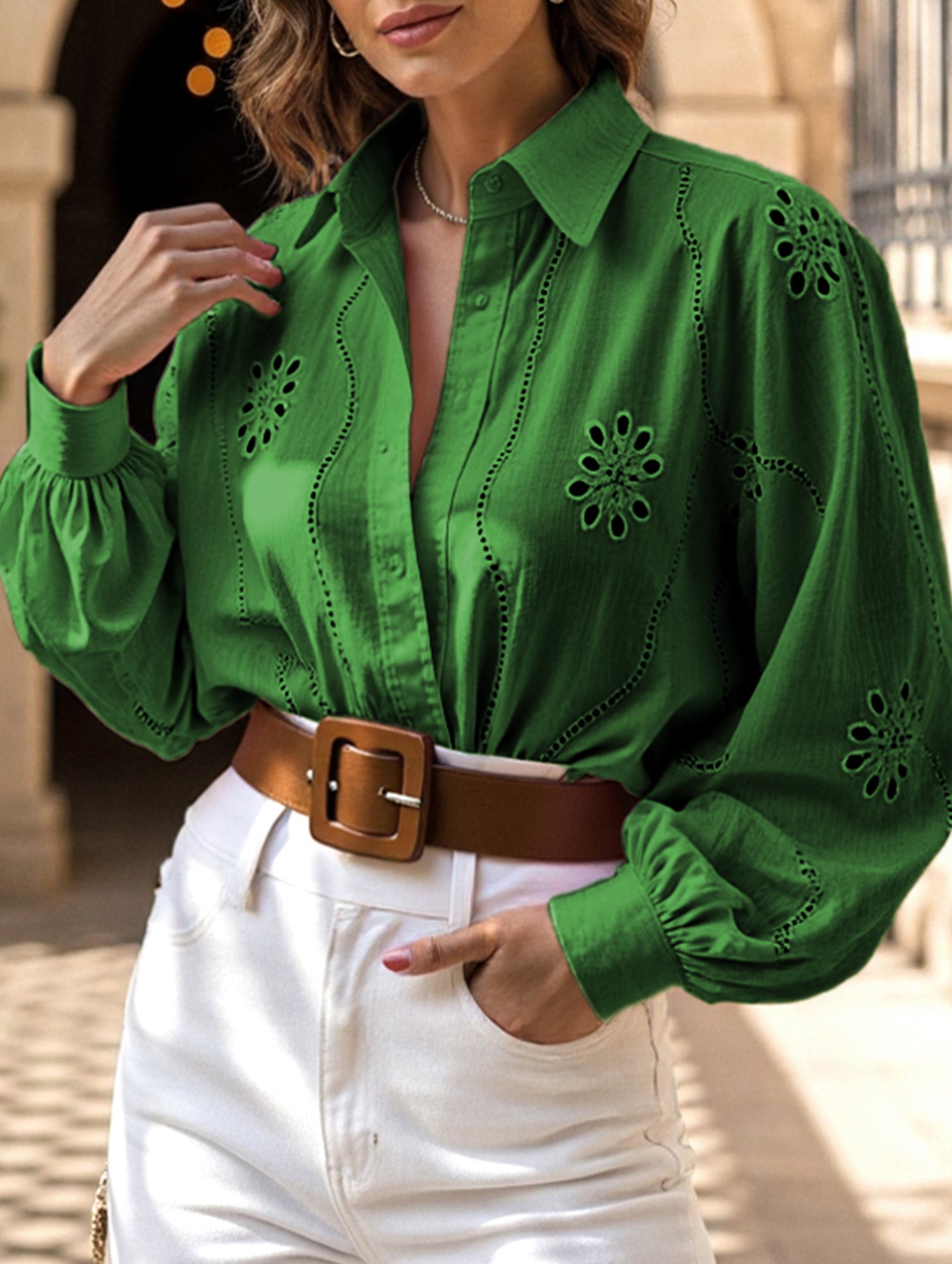 Fashionable openwork long-sleeved cardigan shirt