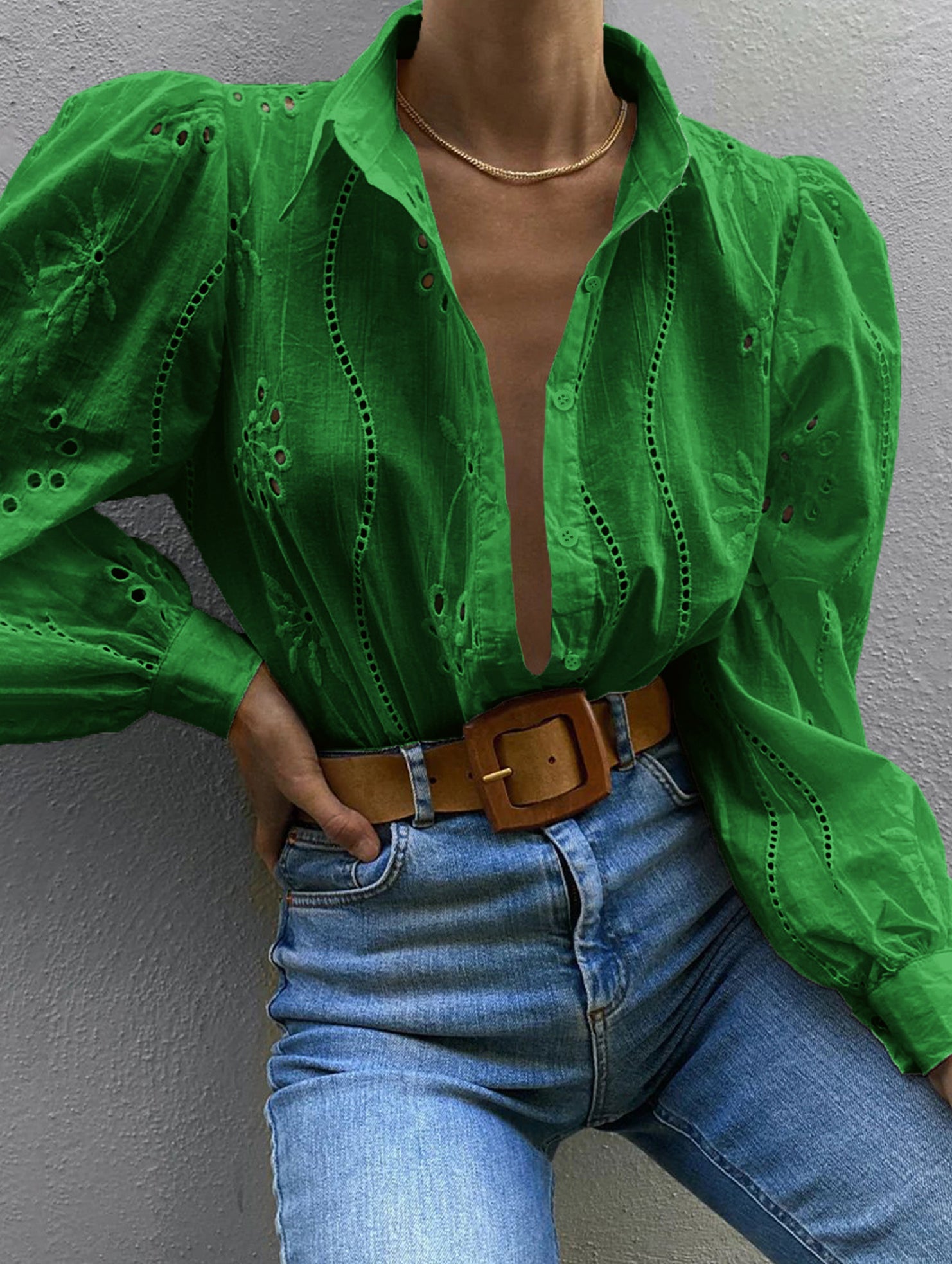 Fashionable openwork long-sleeved cardigan shirt