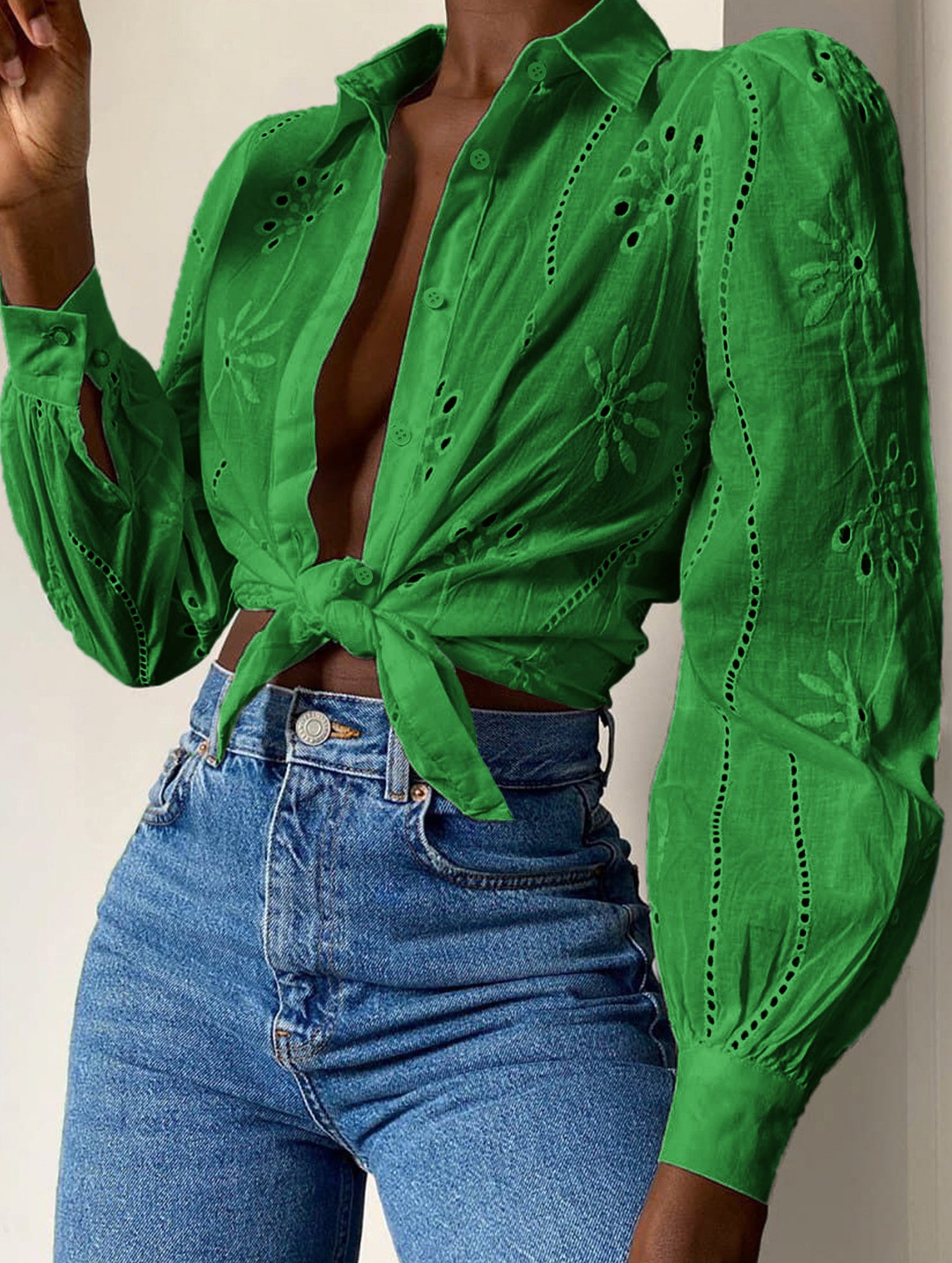 Fashionable openwork long-sleeved cardigan shirt