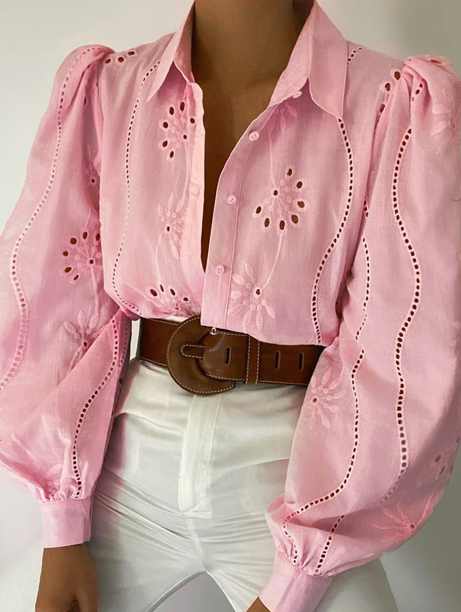 Fashionable openwork long-sleeved cardigan shirt