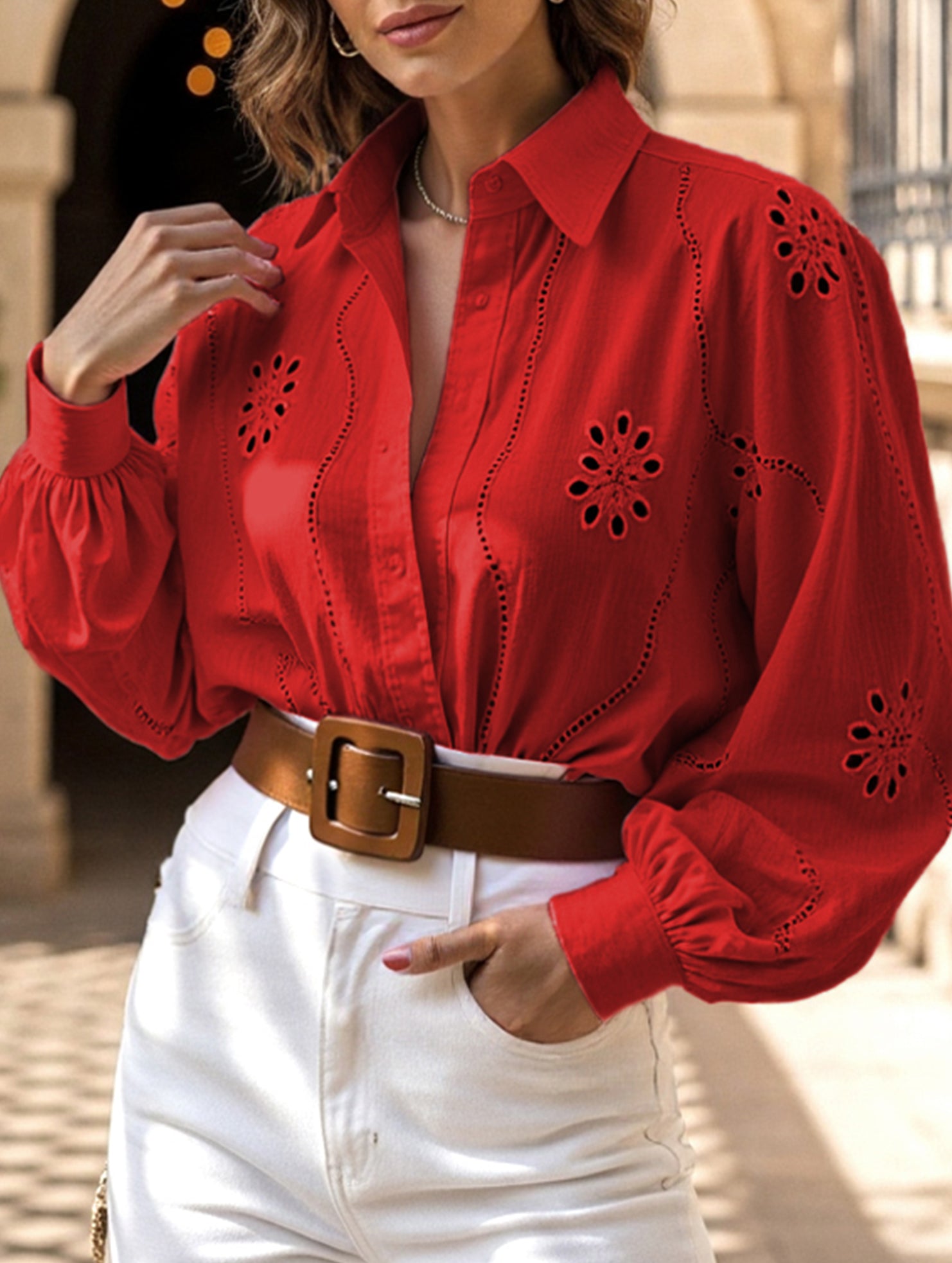 Fashionable openwork long-sleeved cardigan shirt