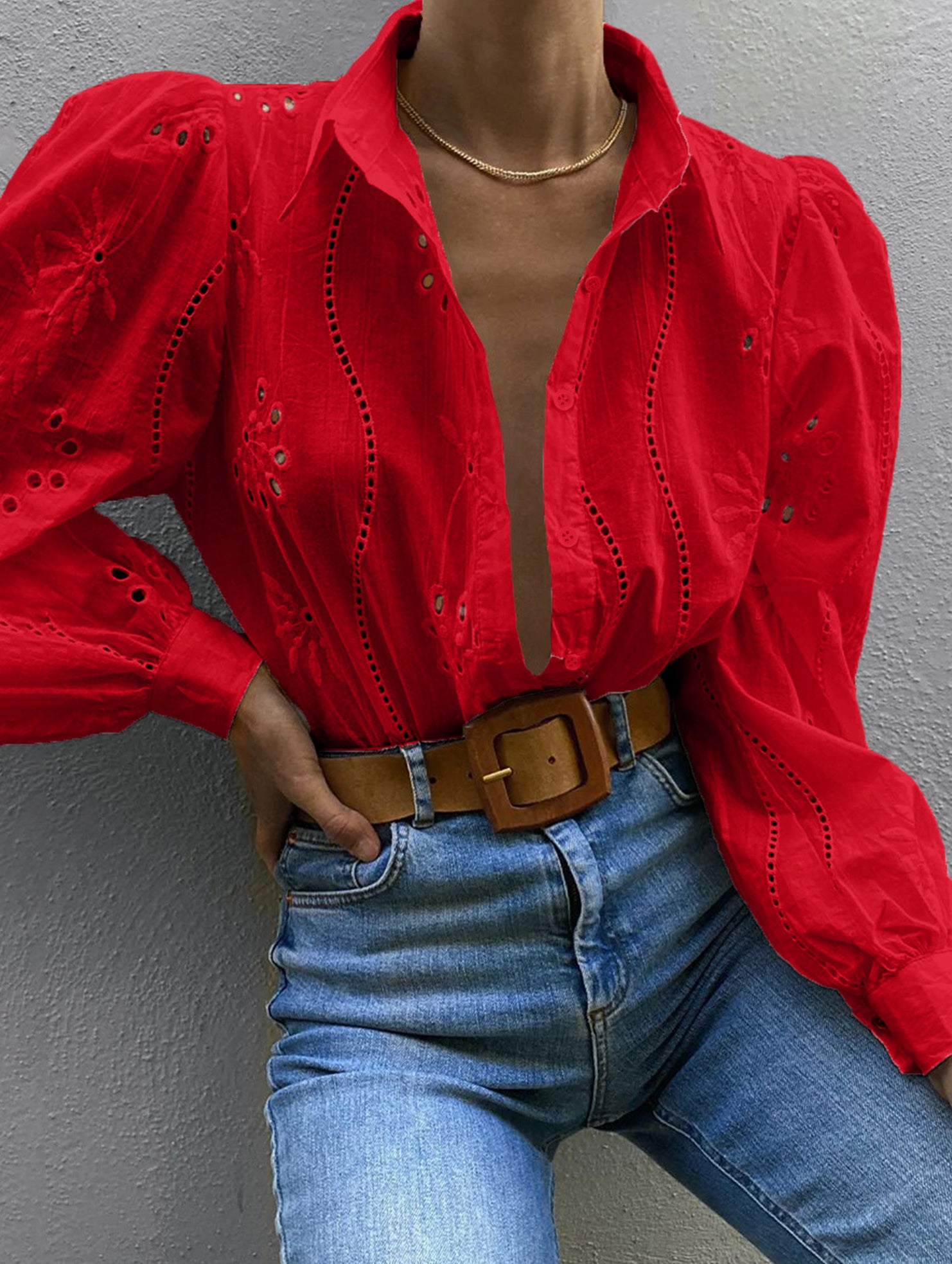 Fashionable openwork long-sleeved cardigan shirt