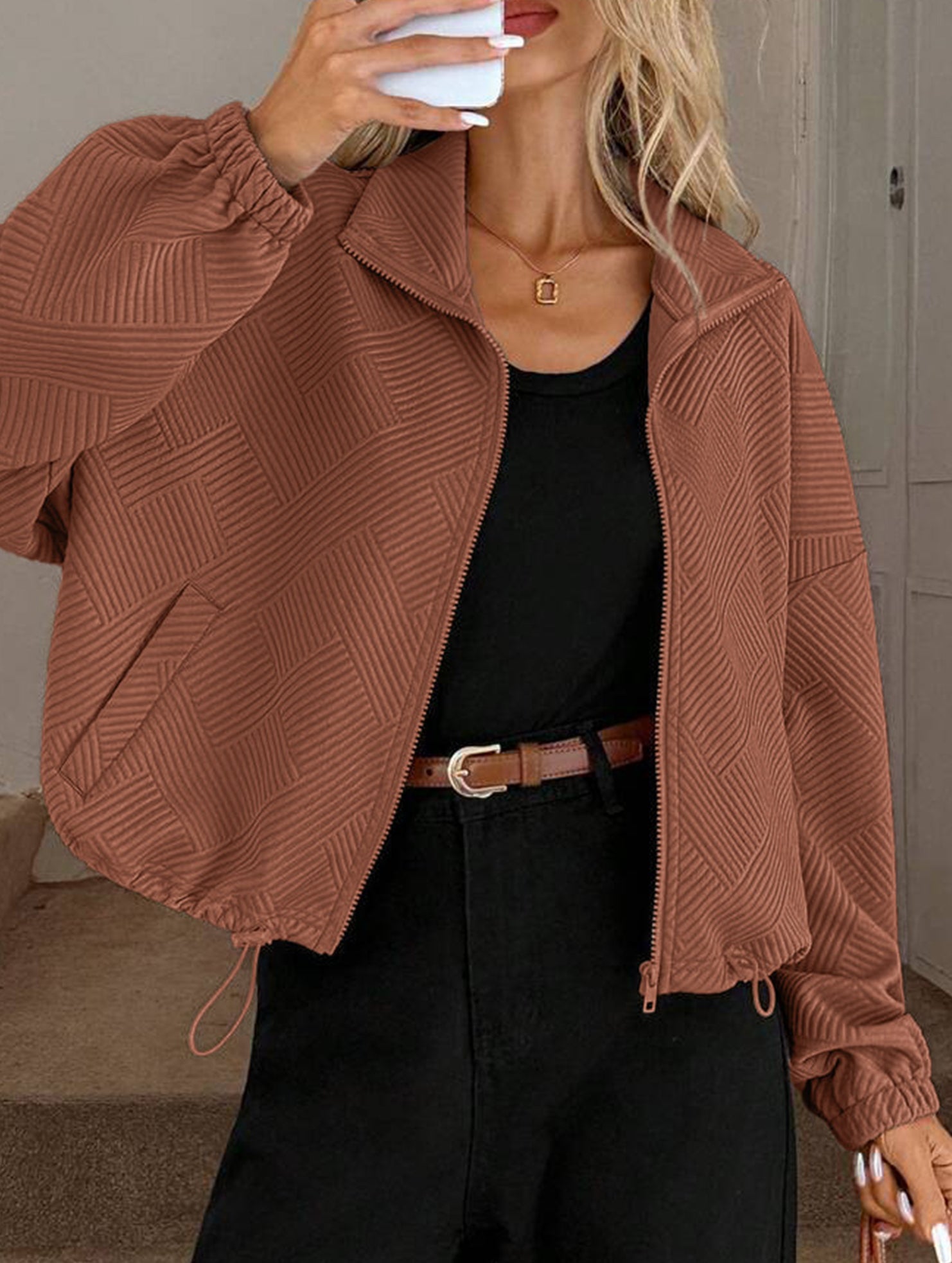 High-neck zip-up loose baseball jacket