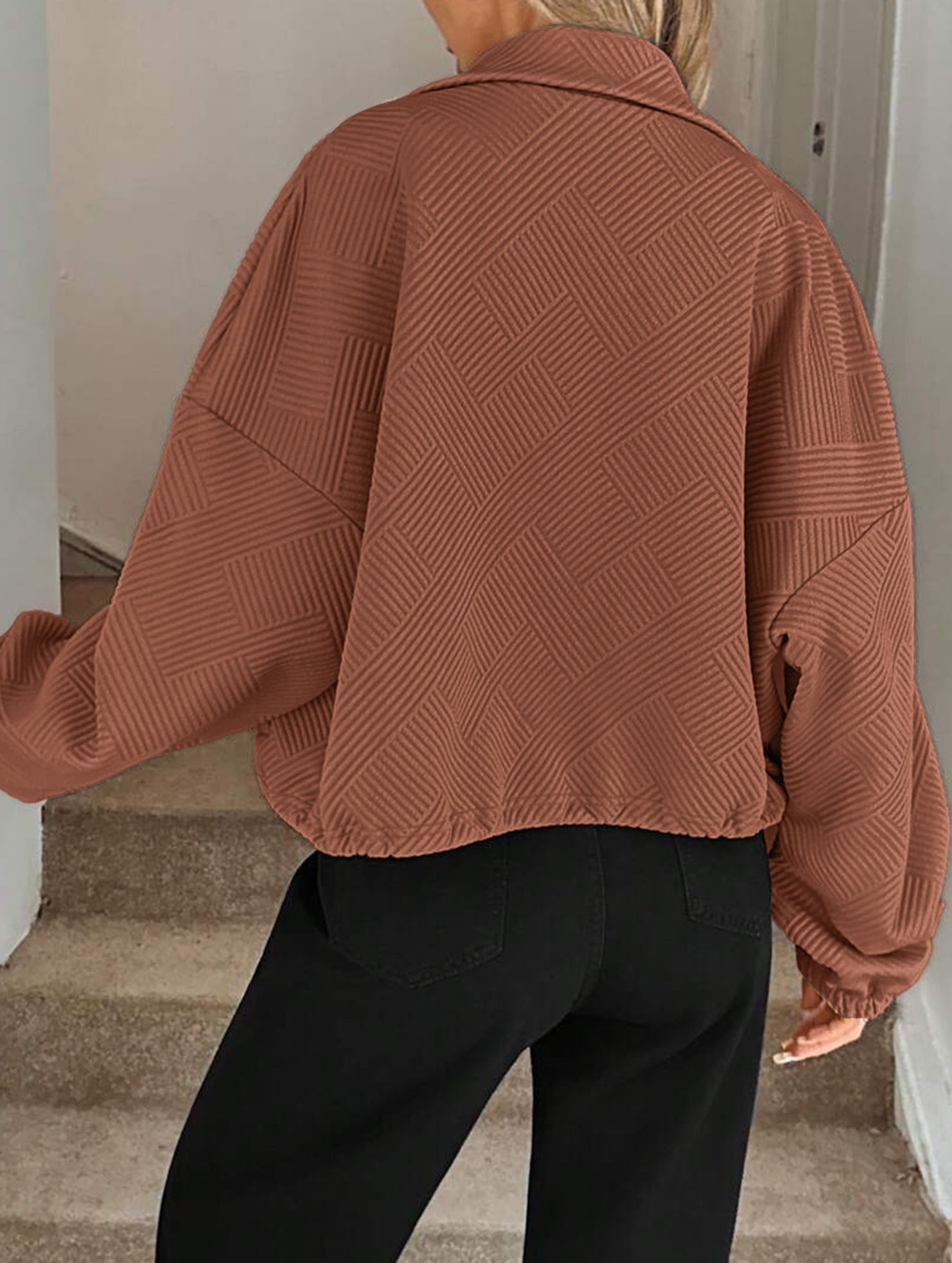 High-neck zip-up loose baseball jacket