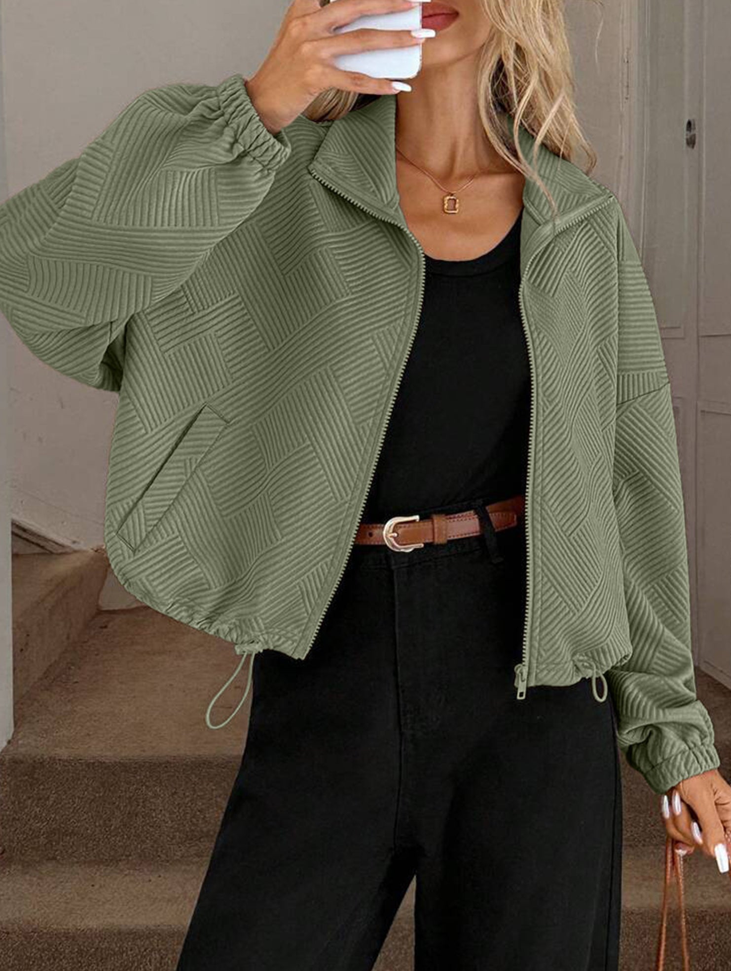 High-neck zip-up loose baseball jacket