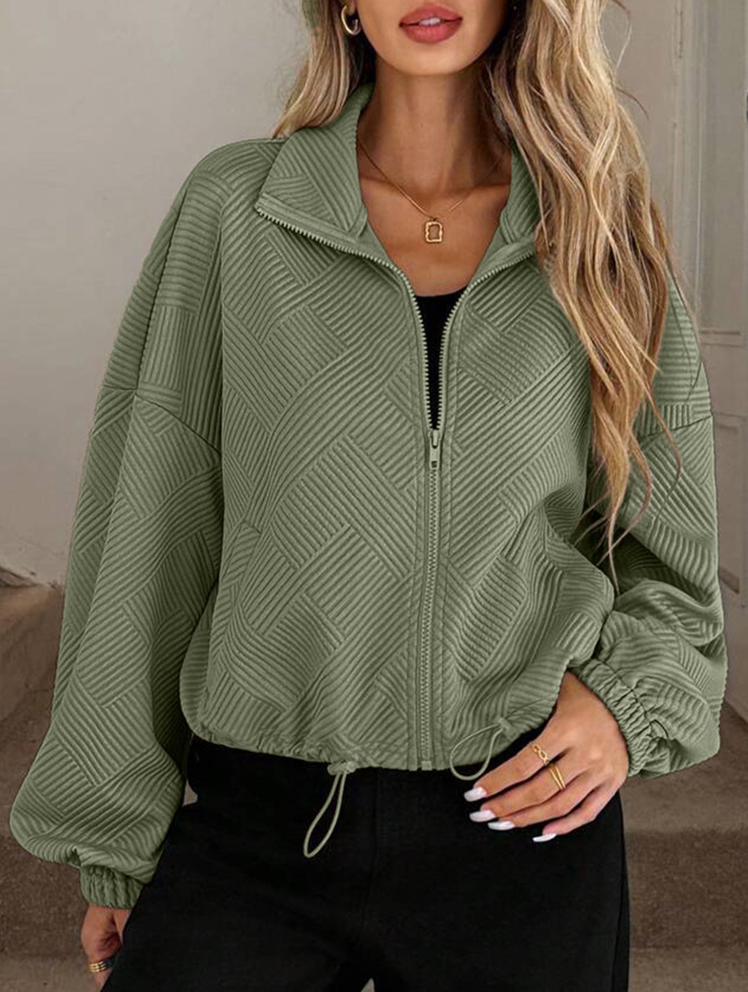 High-neck zip-up loose baseball jacket
