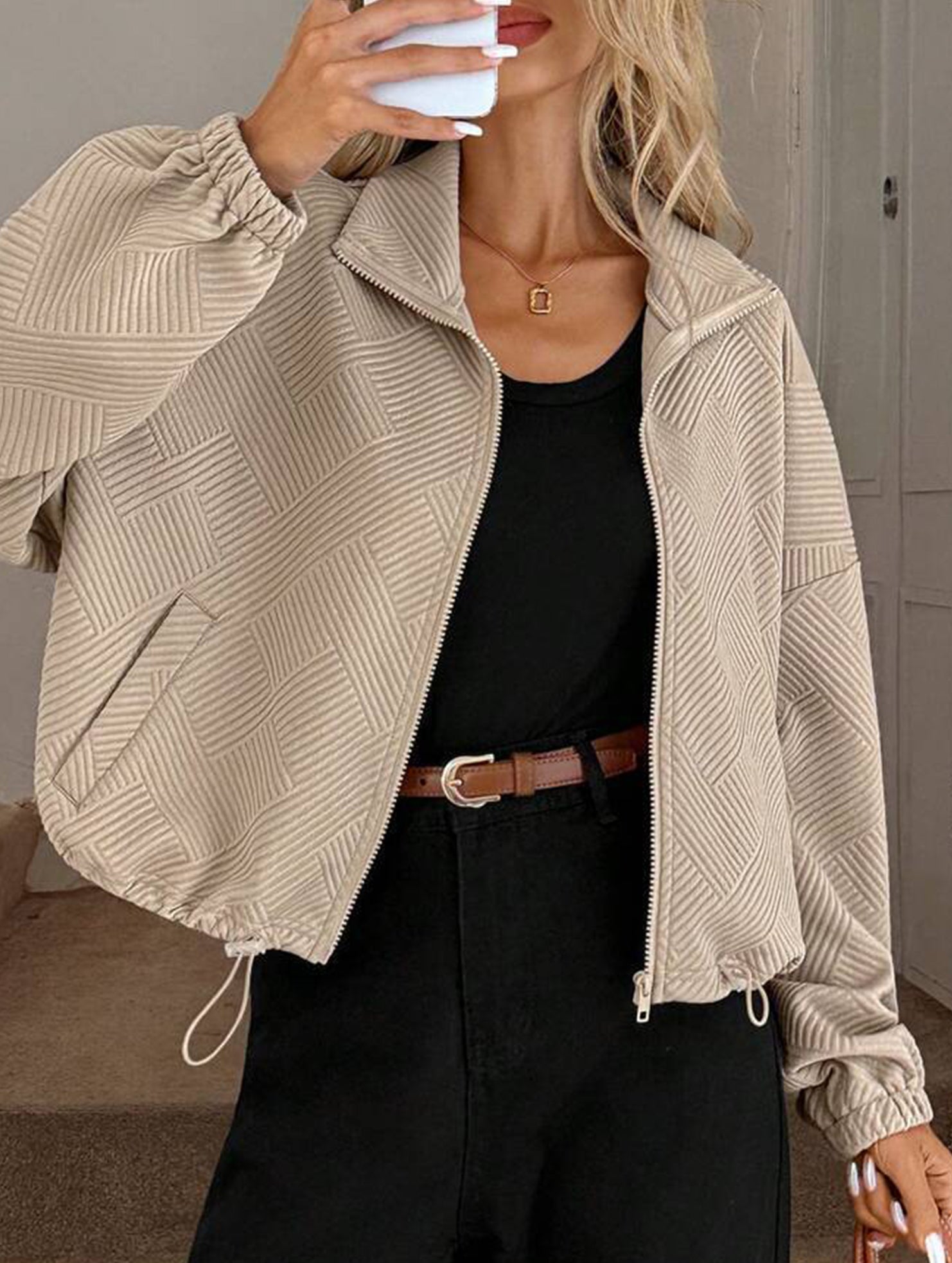 High-neck zip-up loose baseball jacket