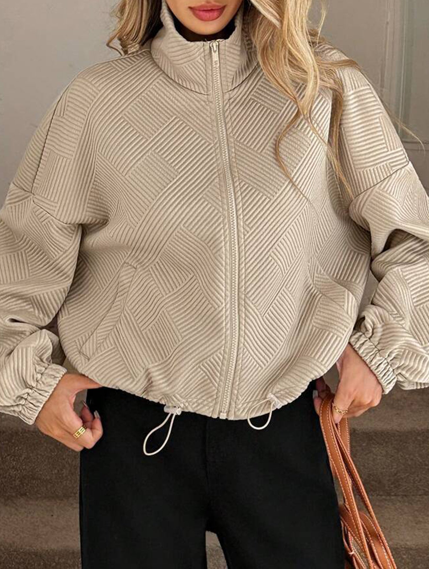 High-neck zip-up loose baseball jacket