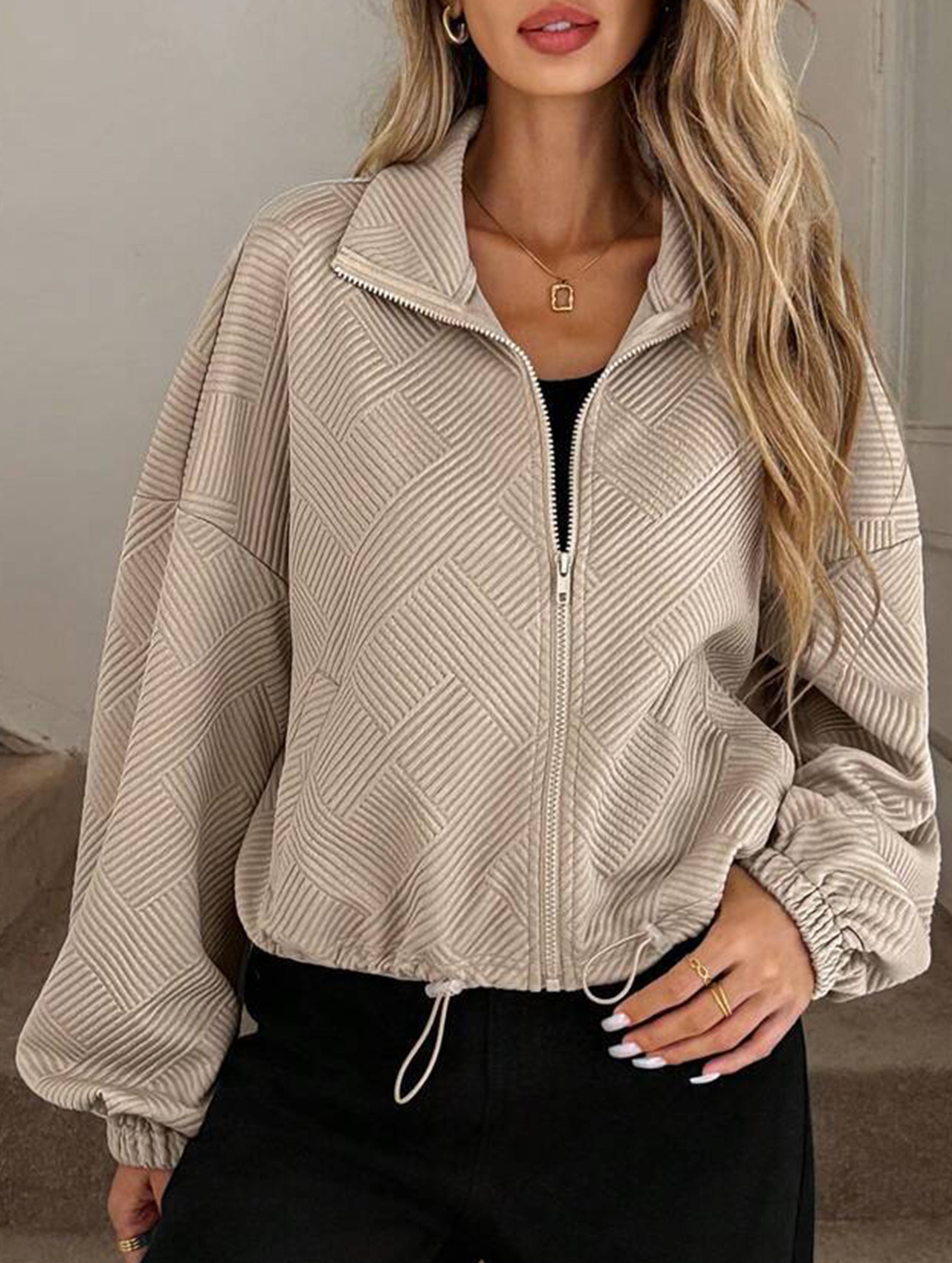 High-neck zip-up loose baseball jacket