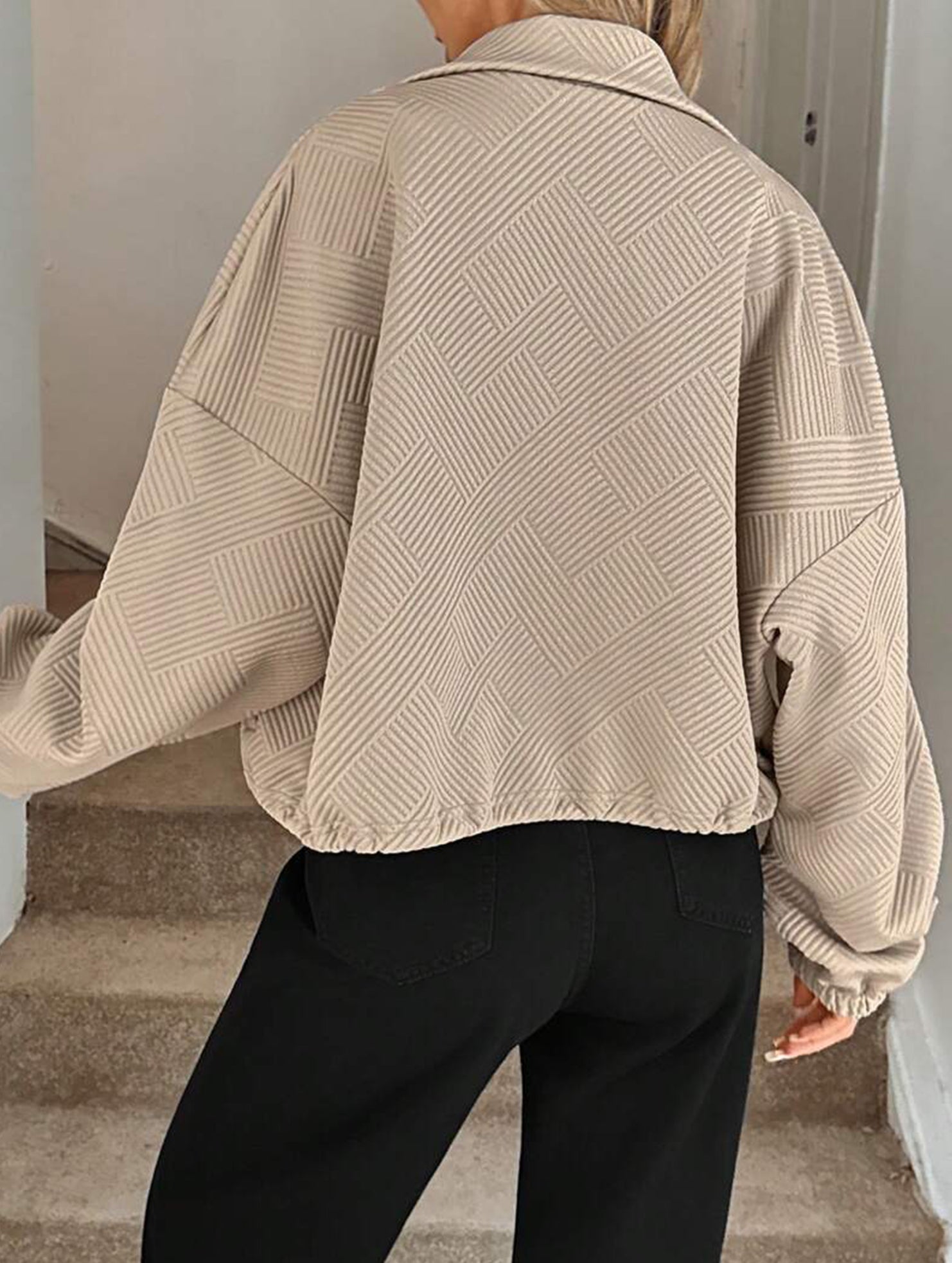 High-neck zip-up loose baseball jacket