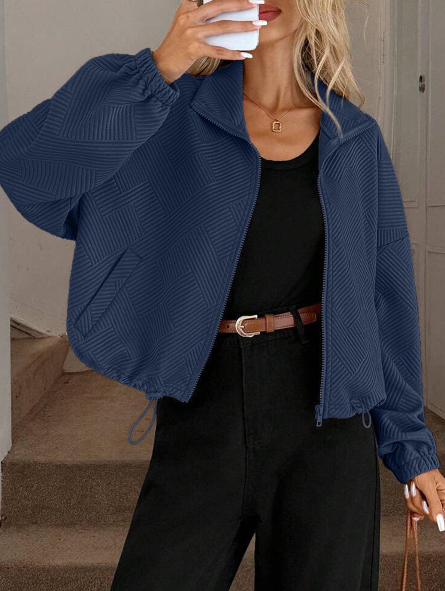 High-neck zip-up loose baseball jacket