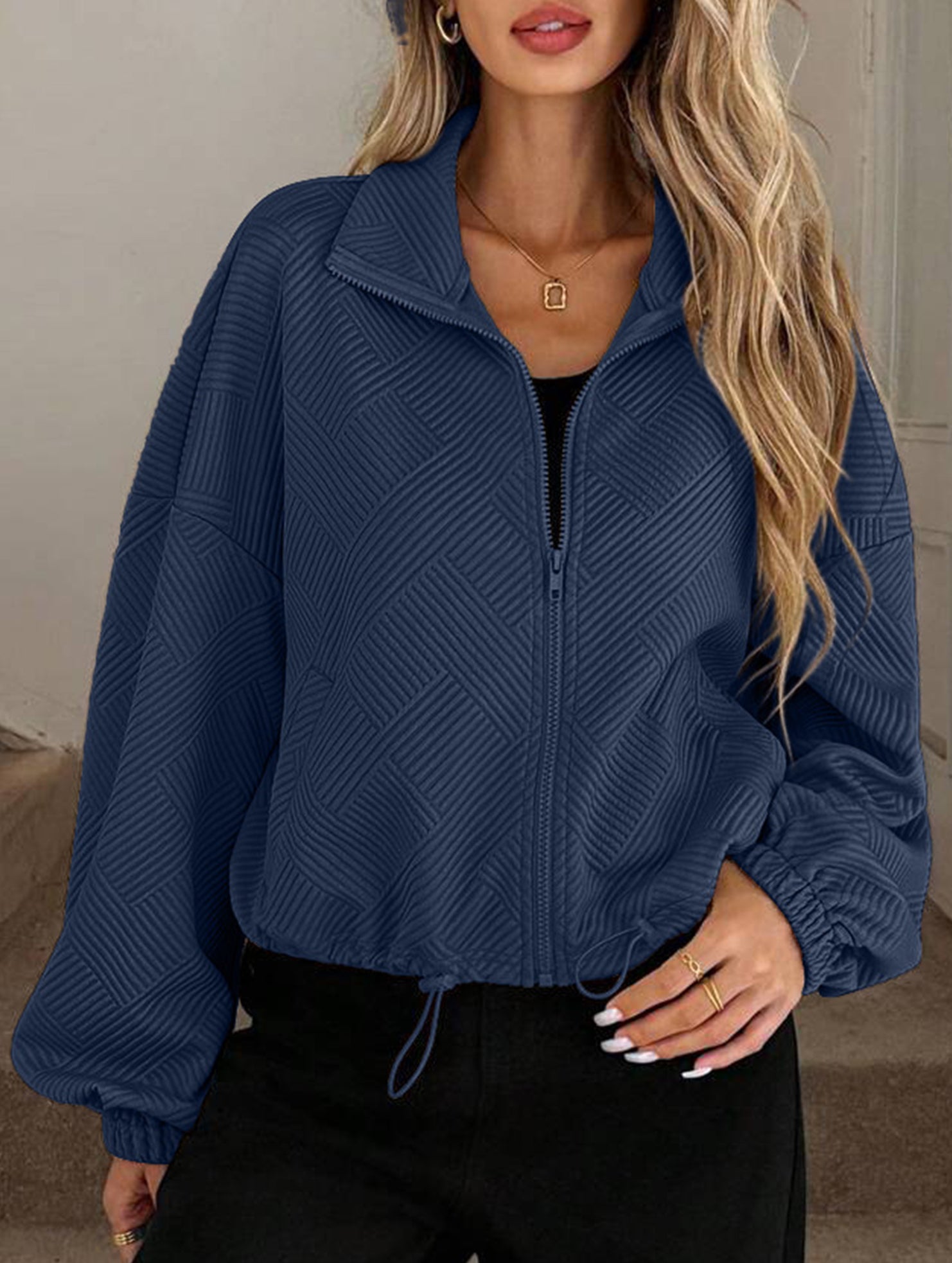 High-neck zip-up loose baseball jacket