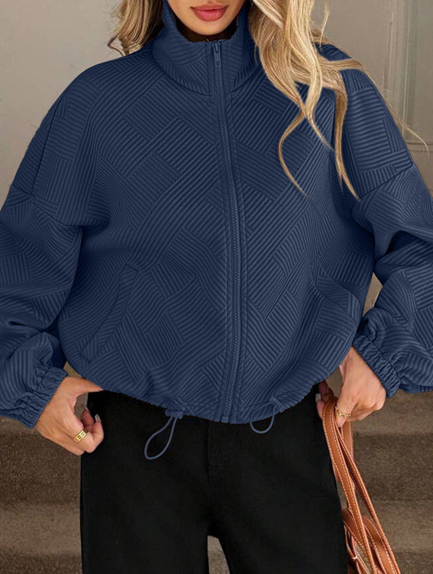 High-neck zip-up loose baseball jacket