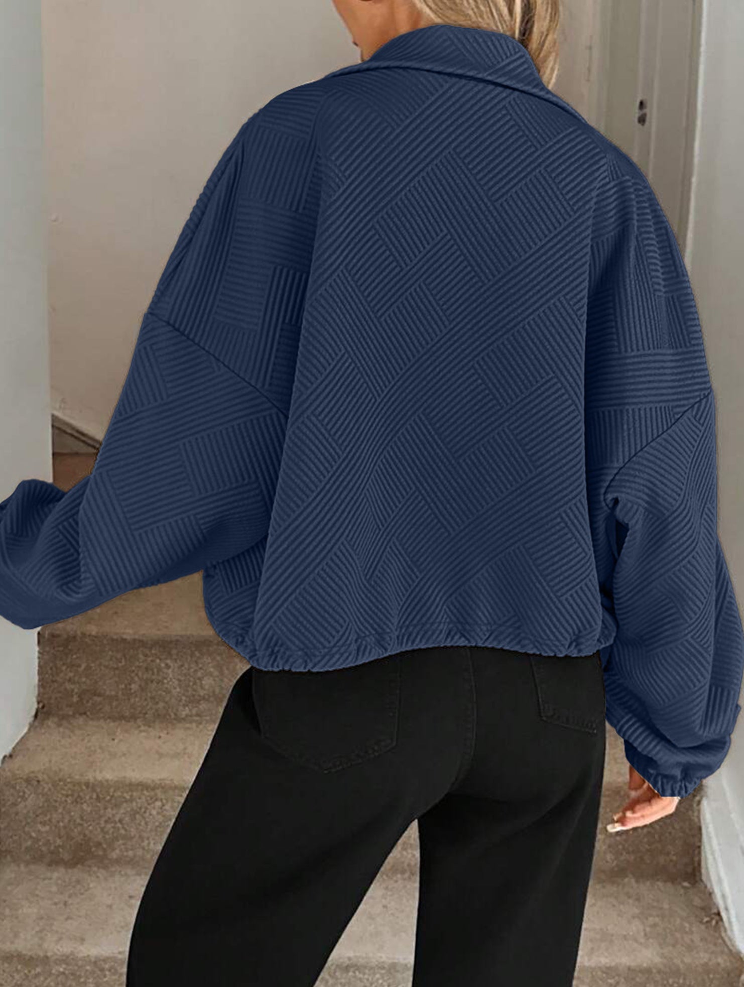 High-neck zip-up loose baseball jacket