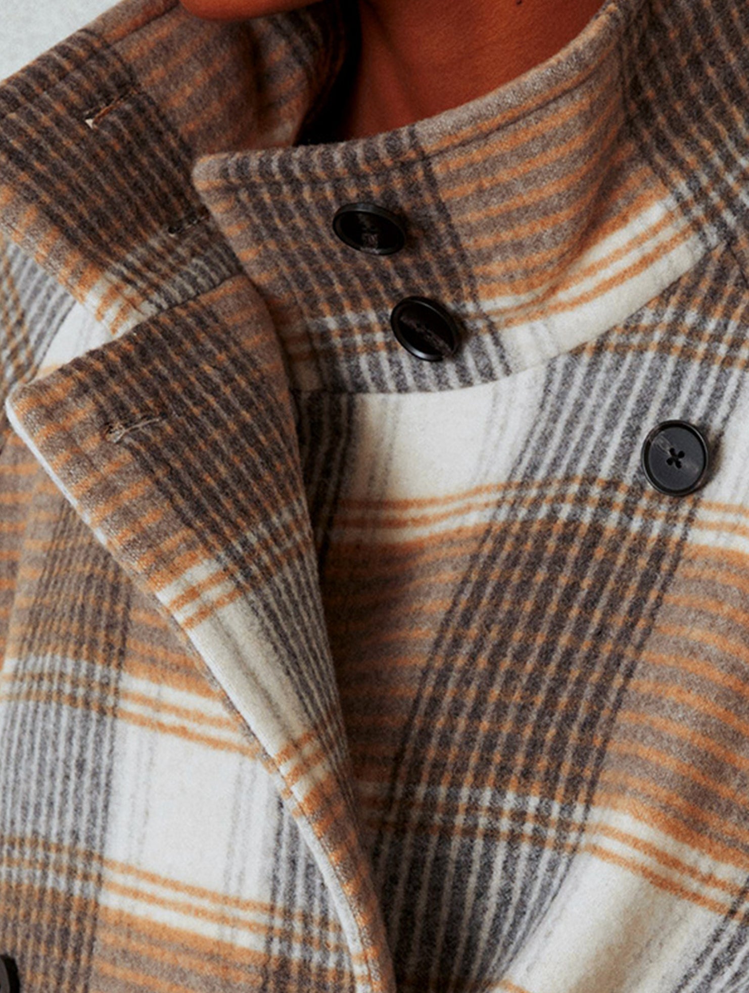 belted waist color-blocked plaid coat