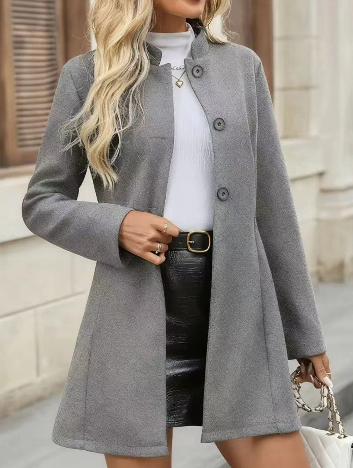 Stand-up collar button long-sleeved slim-fit jacket