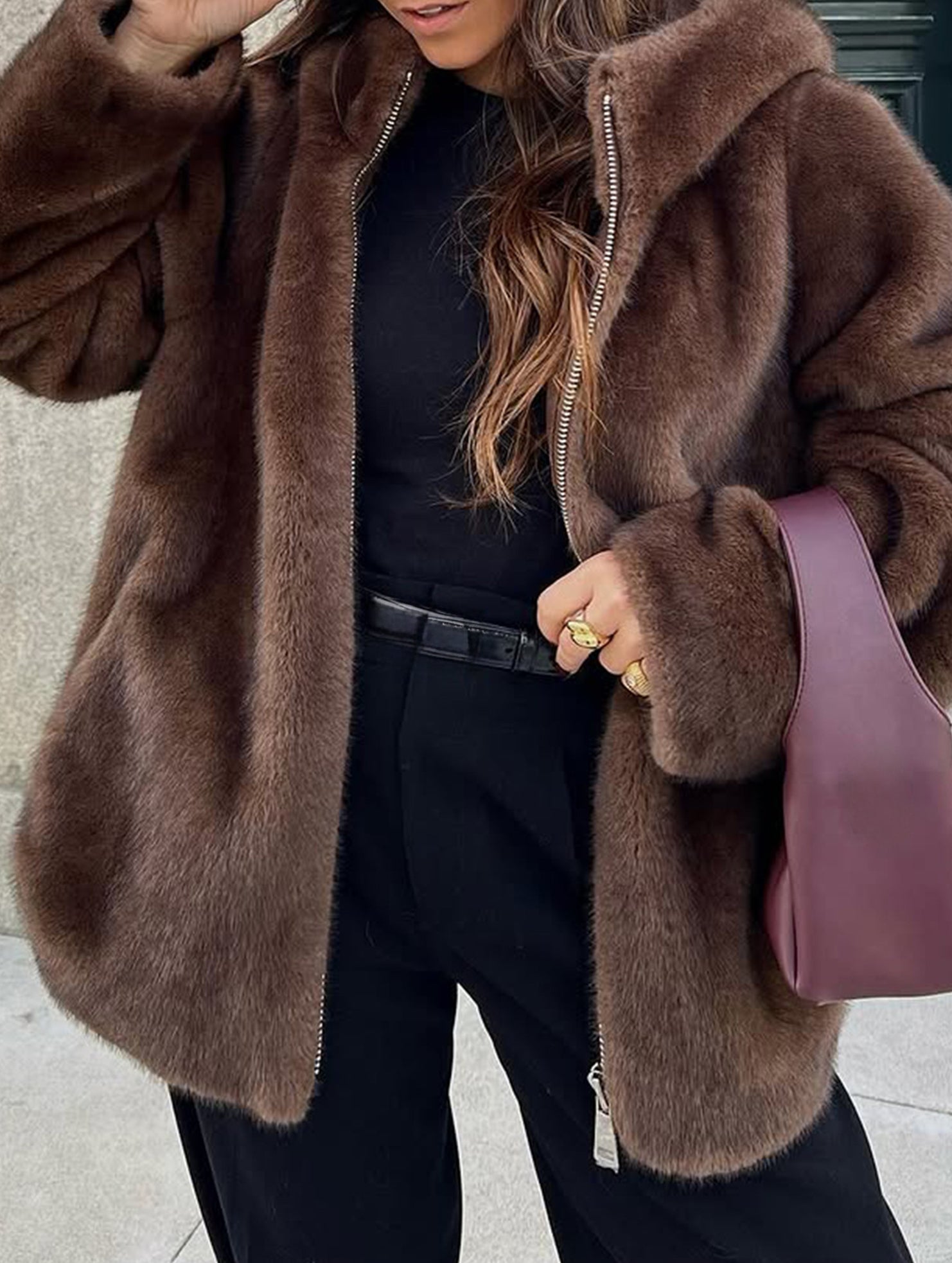 Stylish zip-up long-sleeved sweater coat