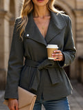 Fashionable belted long-sleeved coat