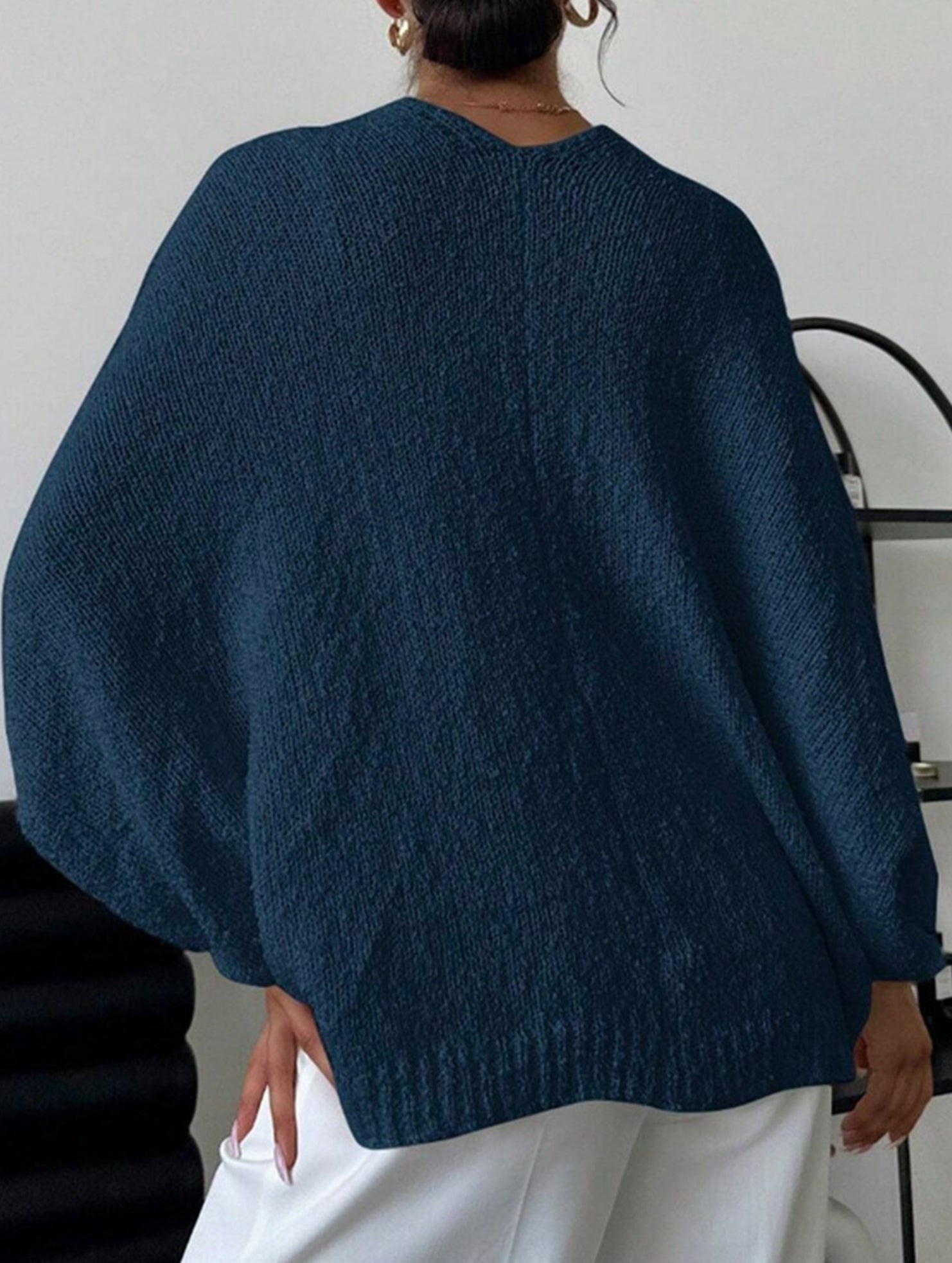 Cross-over design deep V-neck casual loose cardigan