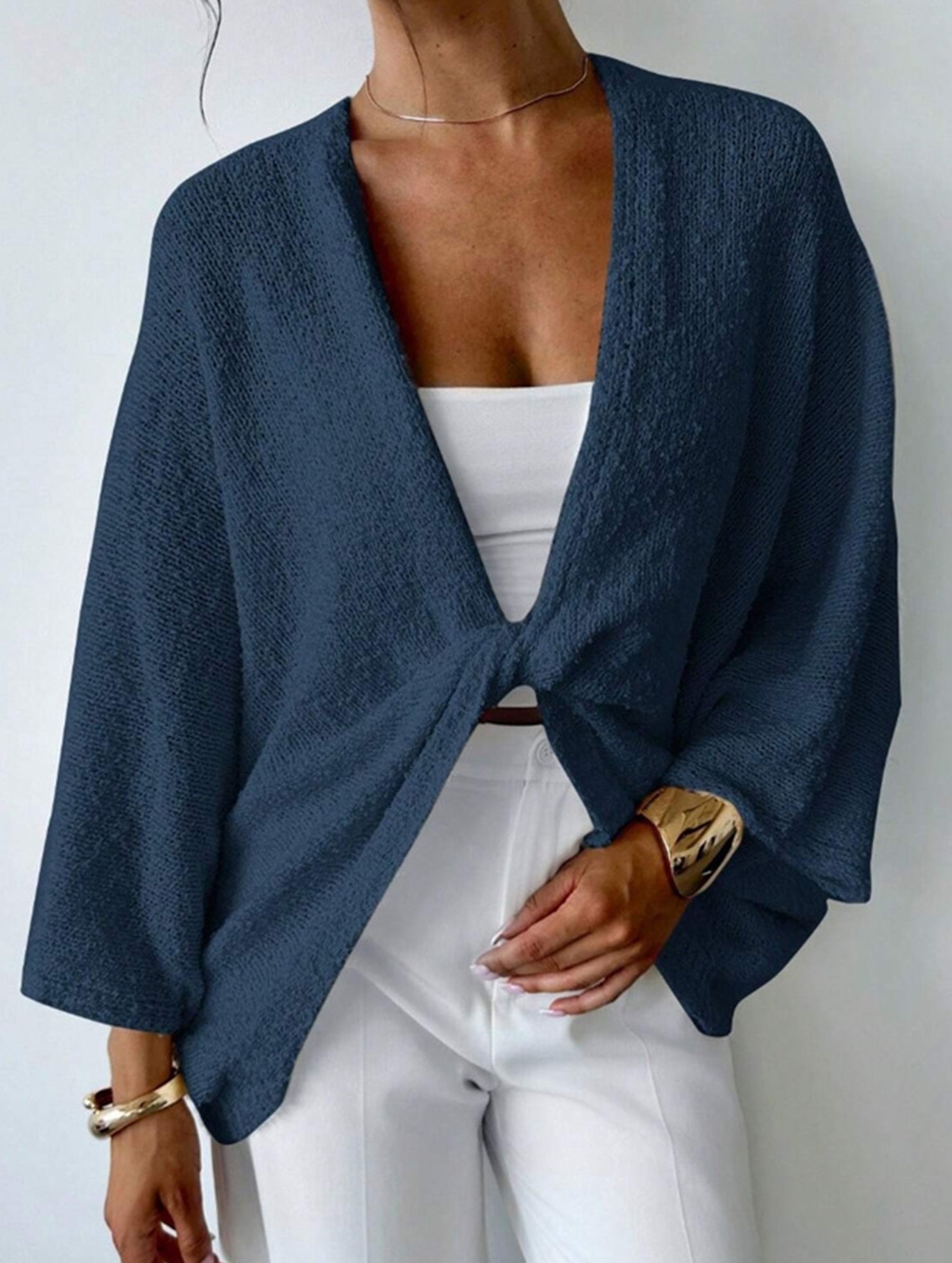 Cross-over design deep V-neck casual loose cardigan