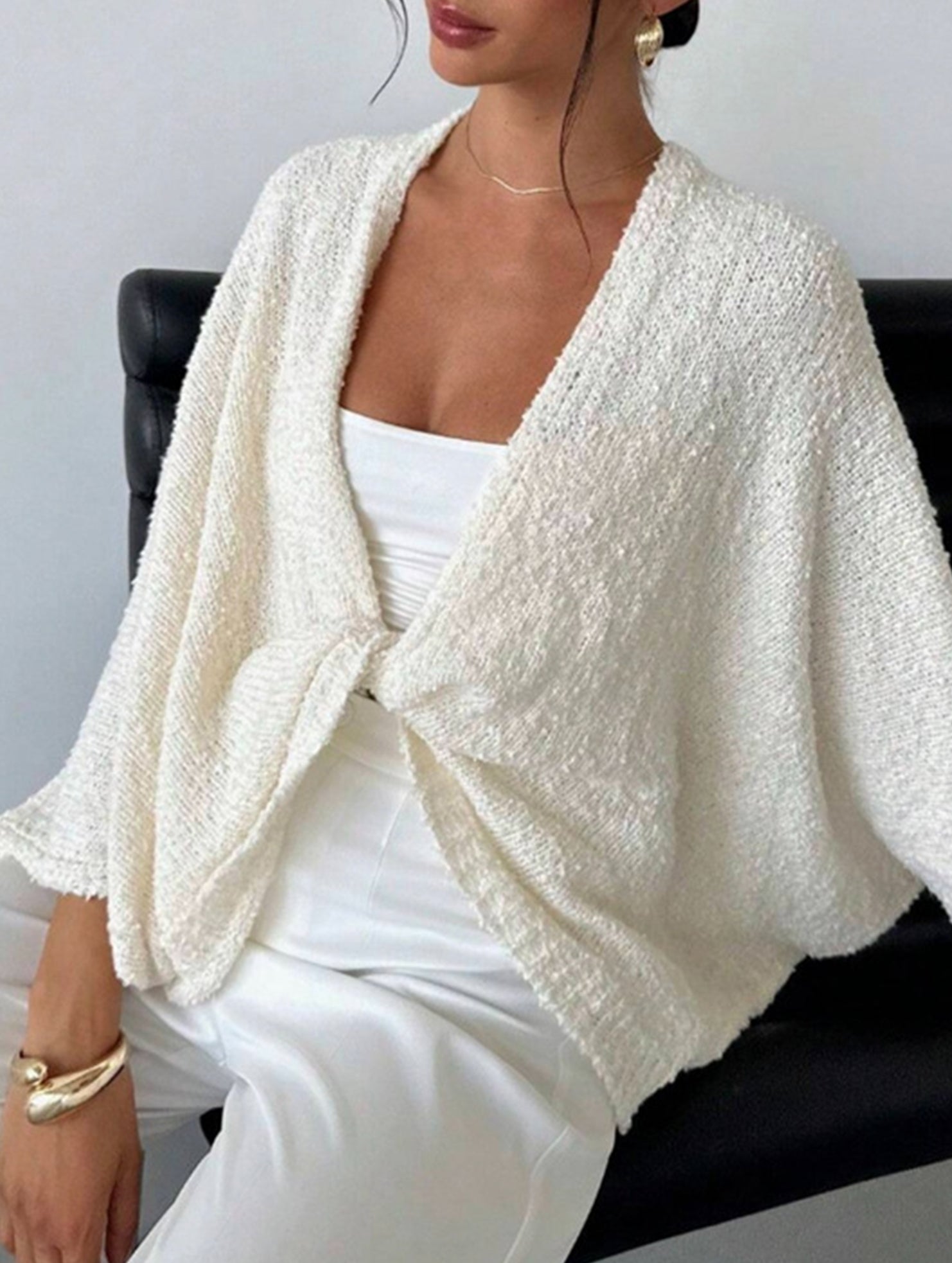 Cross-over design deep V-neck casual loose cardigan