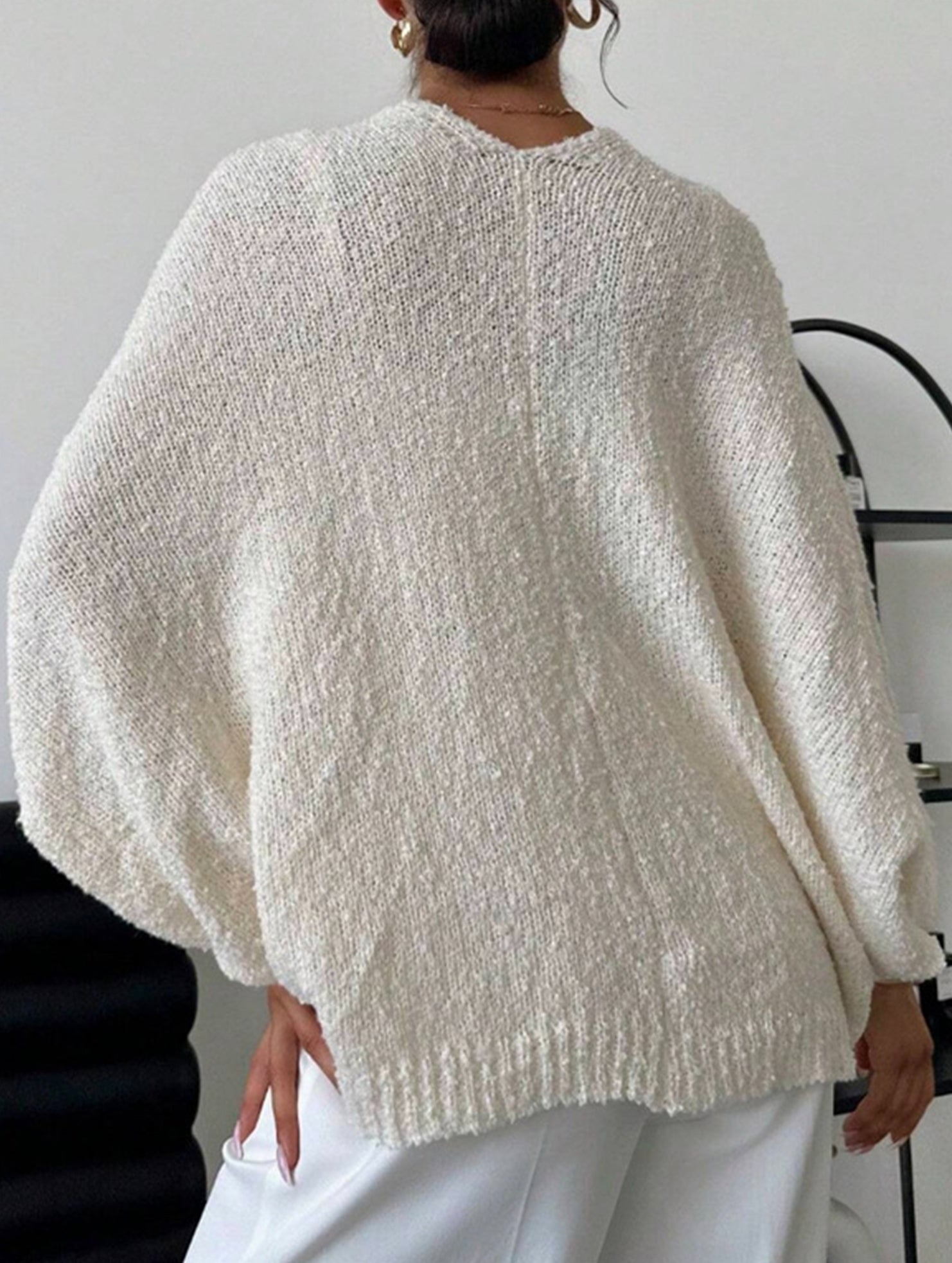 Cross-over design deep V-neck casual loose cardigan