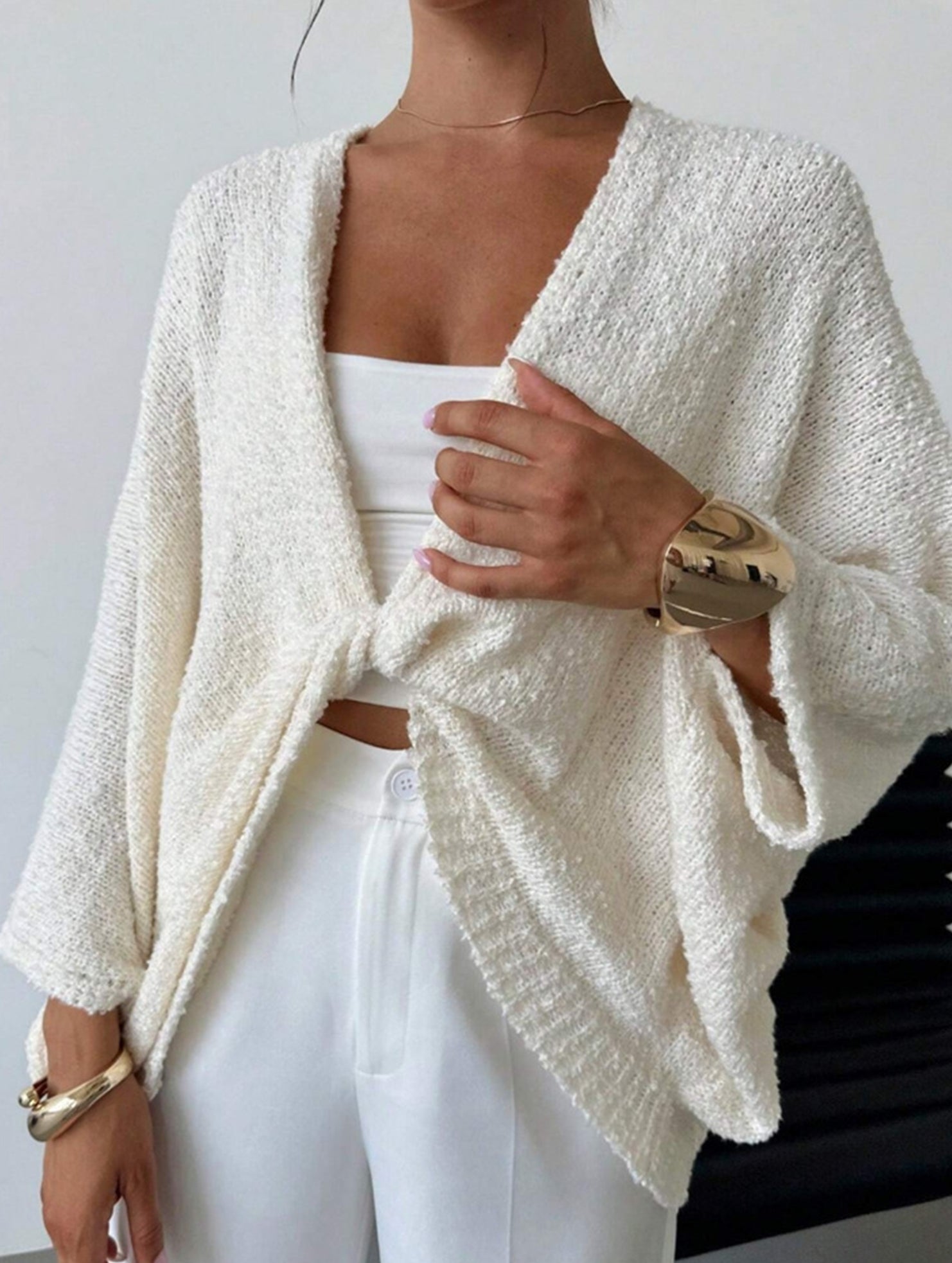 Cross-over design deep V-neck casual loose cardigan