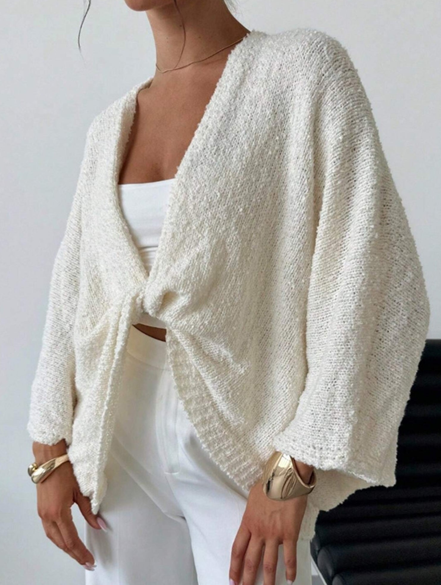 Cross-over design deep V-neck casual loose cardigan