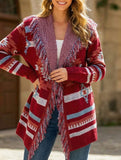 Tassel Geometric Jacquard Cardigan