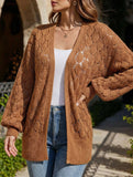 Mid-length openwork knit cardigan