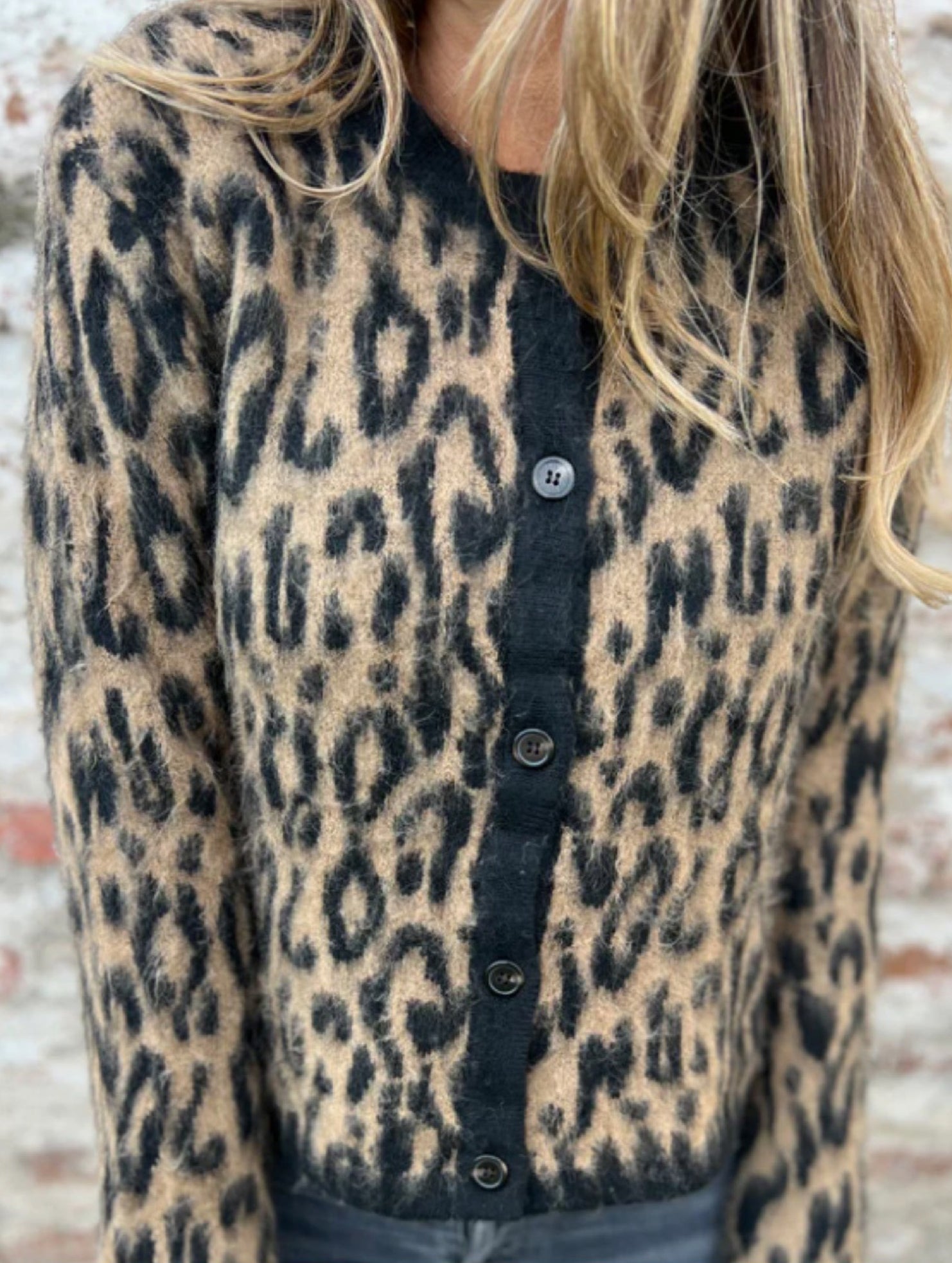 Retro round neck brown leopard print knit cardigan