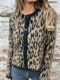 Retro round neck brown leopard print knit cardigan