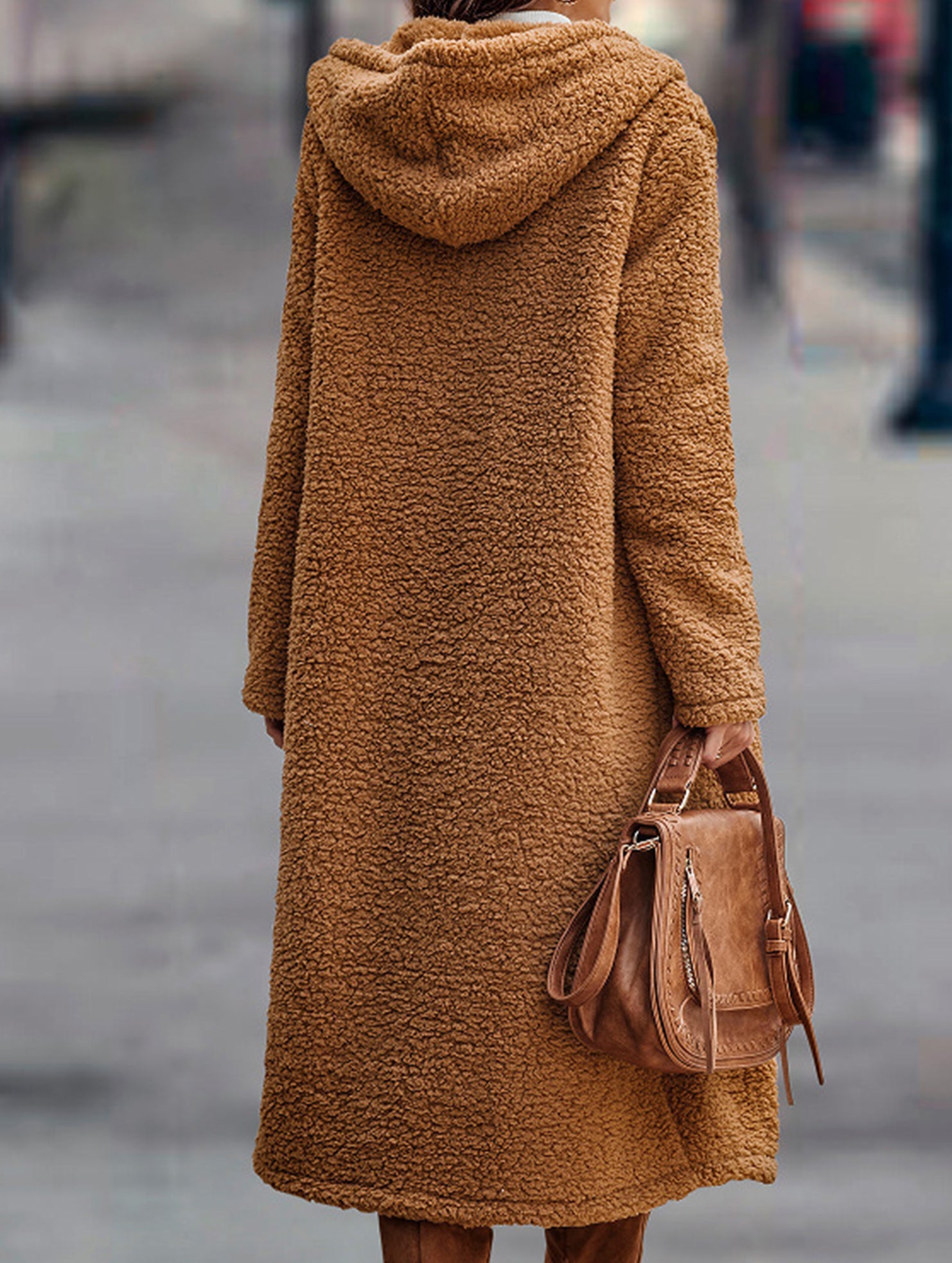 Stylish long solid color long-sleeved hooded jacket