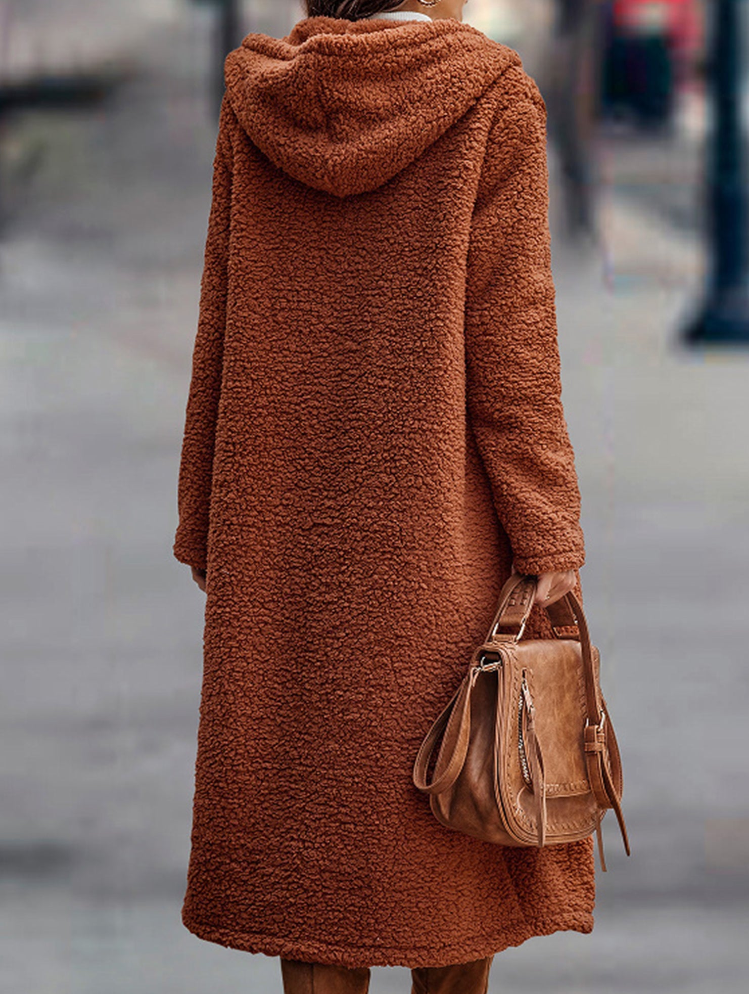 Stylish long solid color long-sleeved hooded jacket