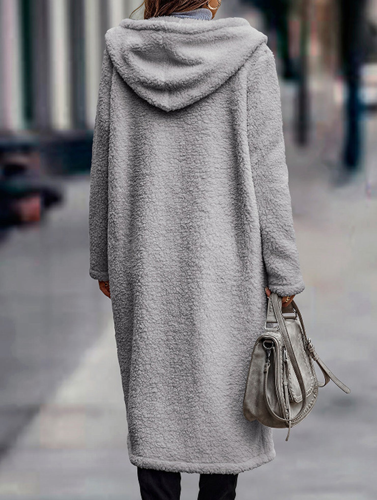 Stylish long solid color long-sleeved hooded jacket