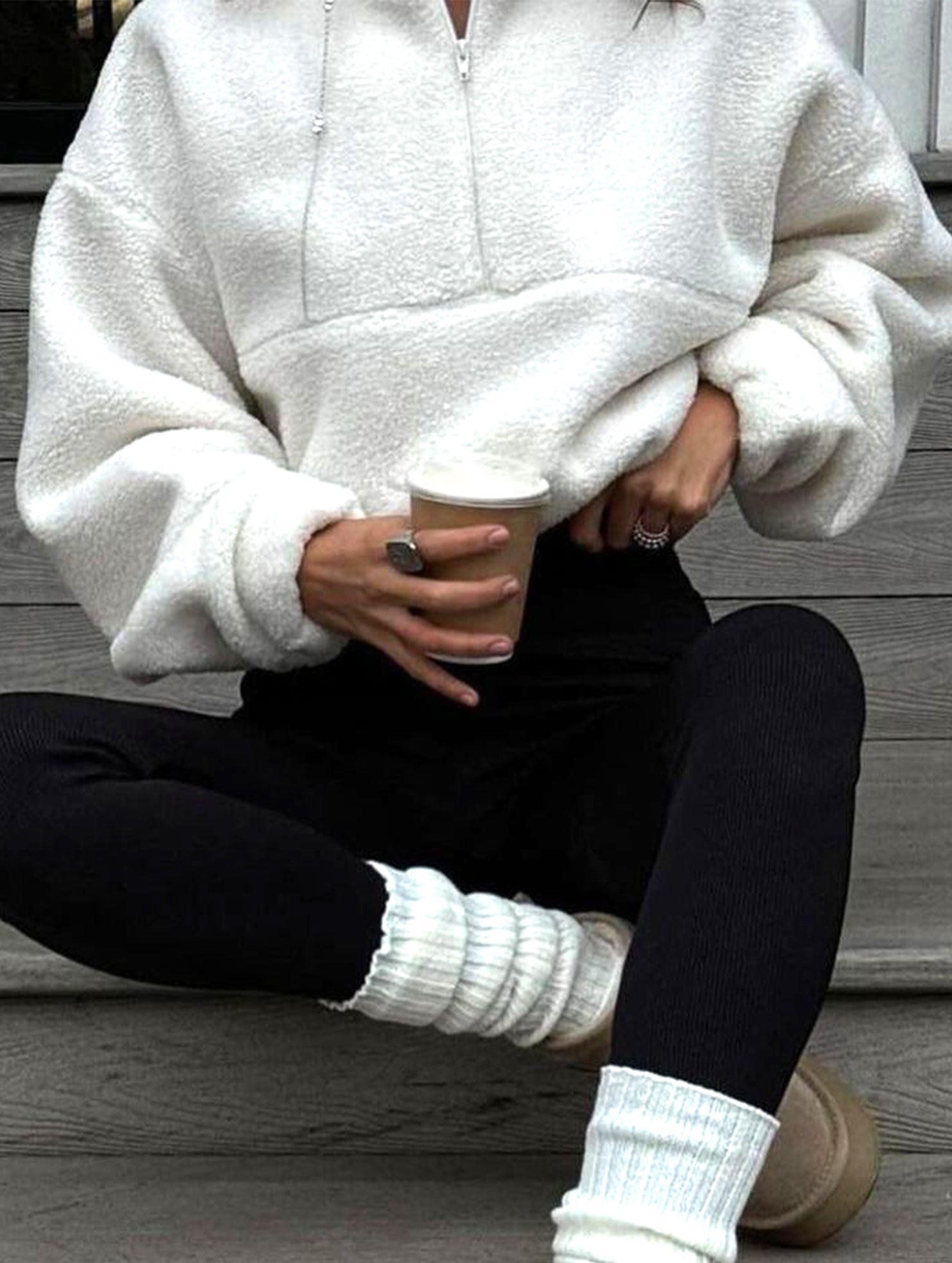 Versatile solid color zip-up collar coat