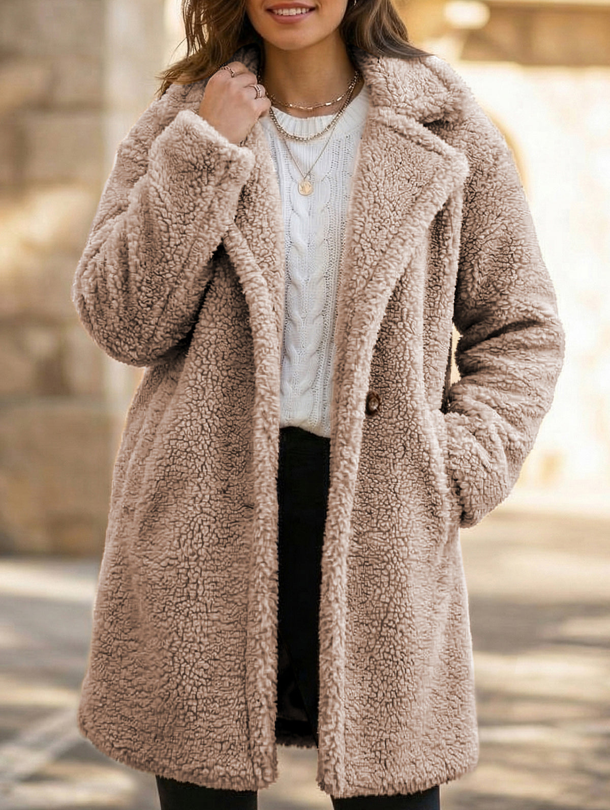 long-sleeved fur collared jacket