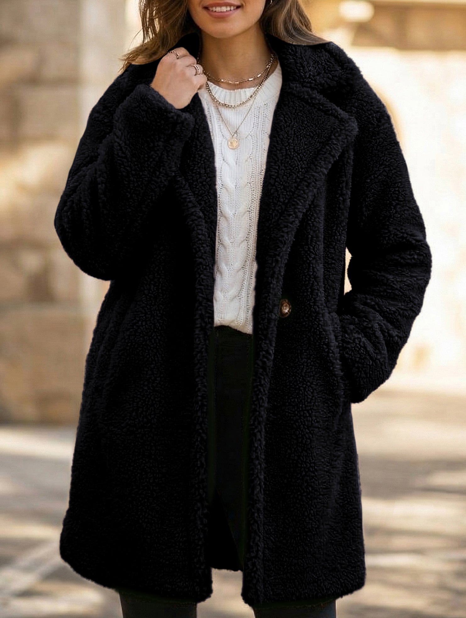 long-sleeved fur collared jacket