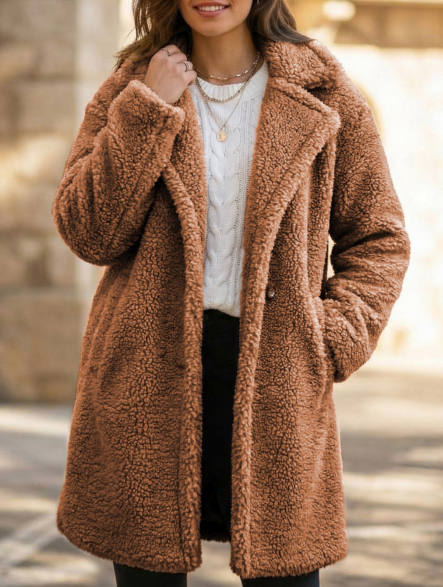 long-sleeved fur collared jacket