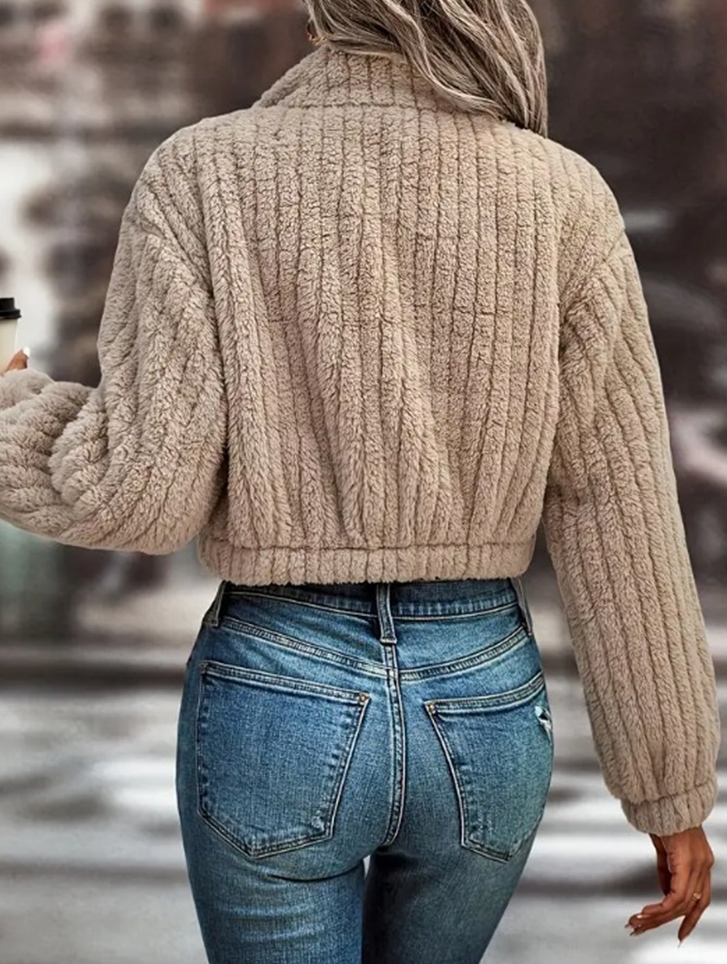 Casual stand-up collar zip-up short jacket