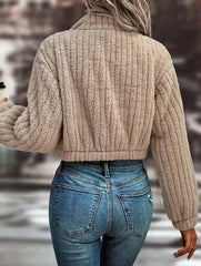 Casual stand-up collar zip-up short jacket