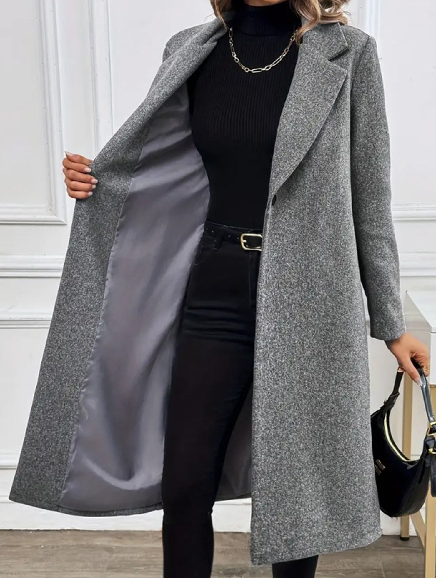 Single-button lapel long slim-fit coat