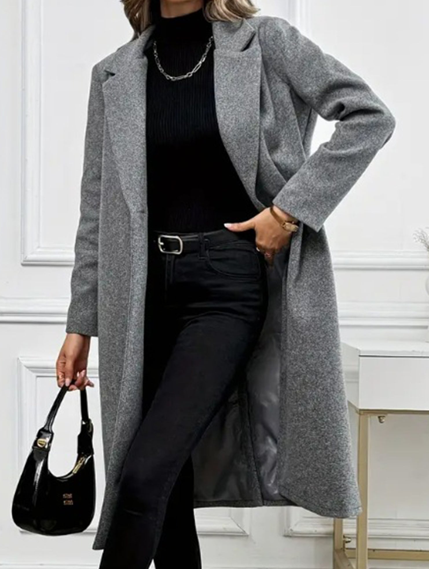 Single-button lapel long slim-fit coat