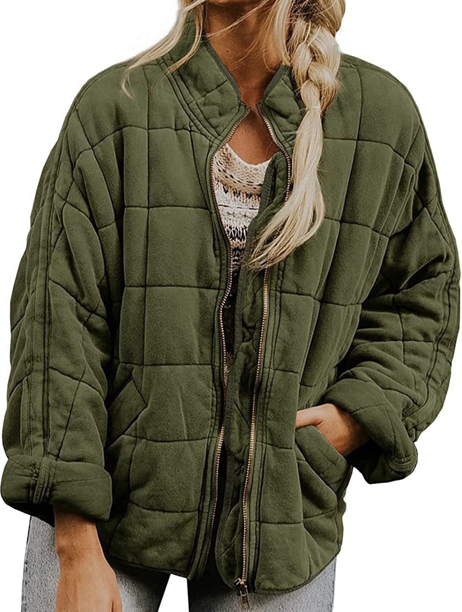 Loose-fitting long-sleeved stand-up collar jacket