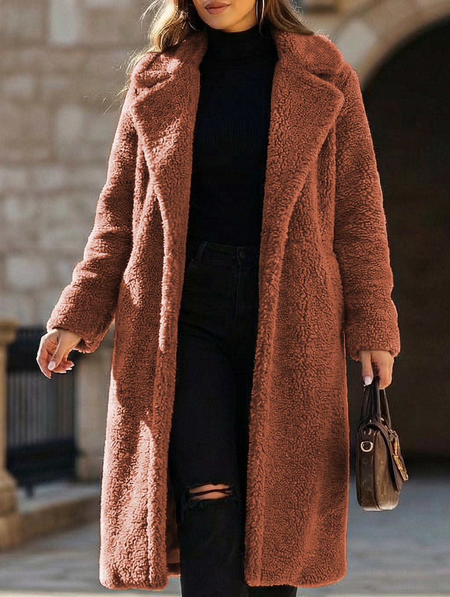 Long-sleeved,double-sided fleece overcoat