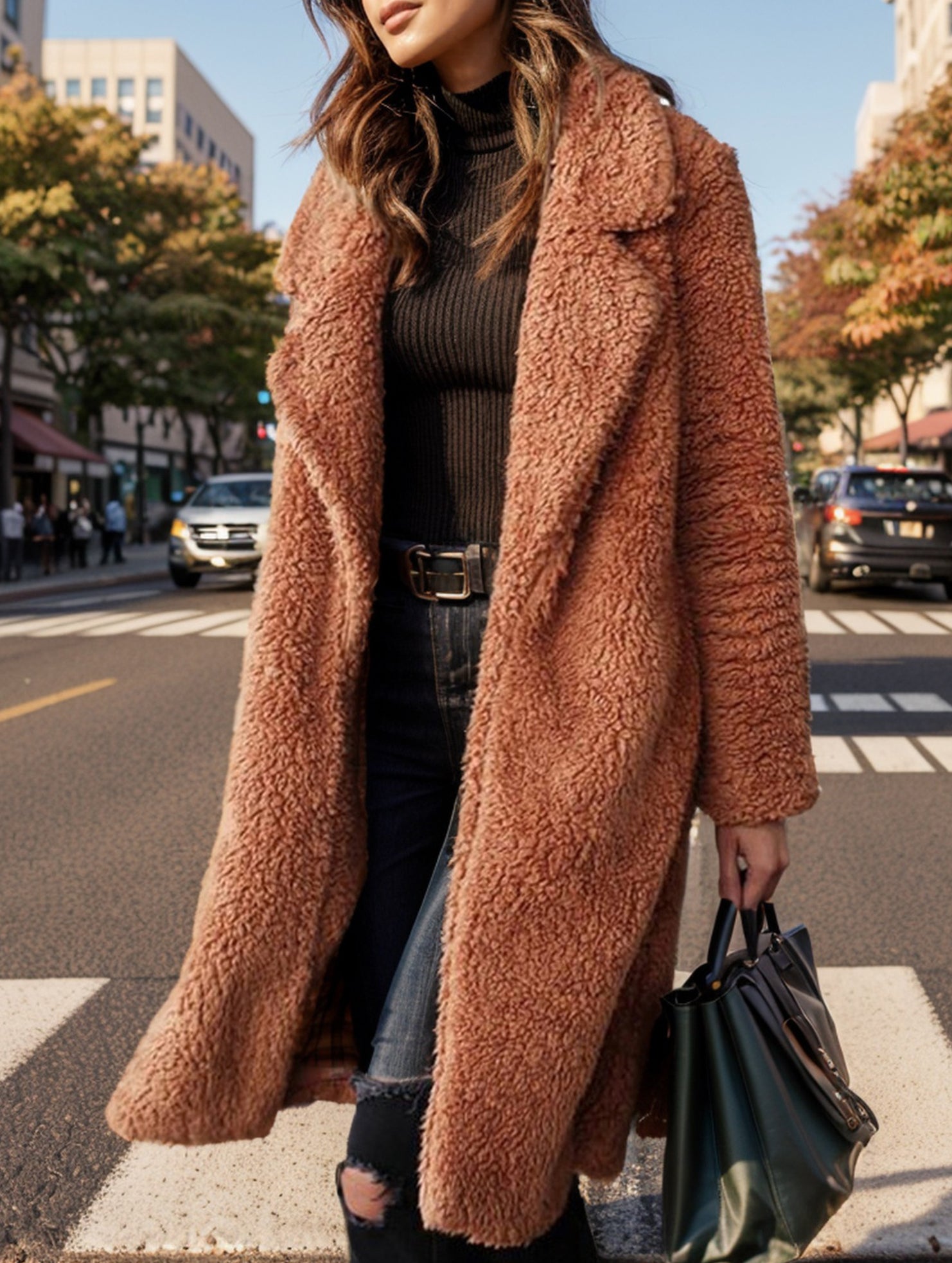 Long-sleeved,double-sided fleece overcoat