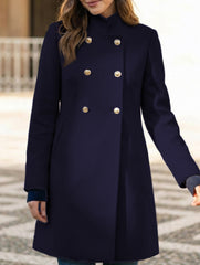 Solid color slim fit mid-length stand collar coat